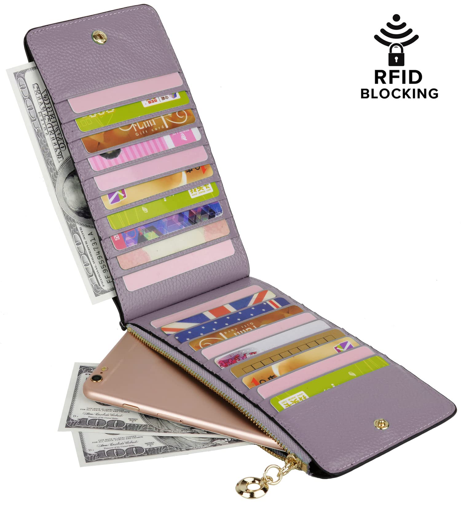 YALUXE Women's Genuine Leather RFID Blocking Wallet with Zipper Closure - Multi Card Organizer & Phone Pocket - Perfect for Travel, Work, and Everyday Use