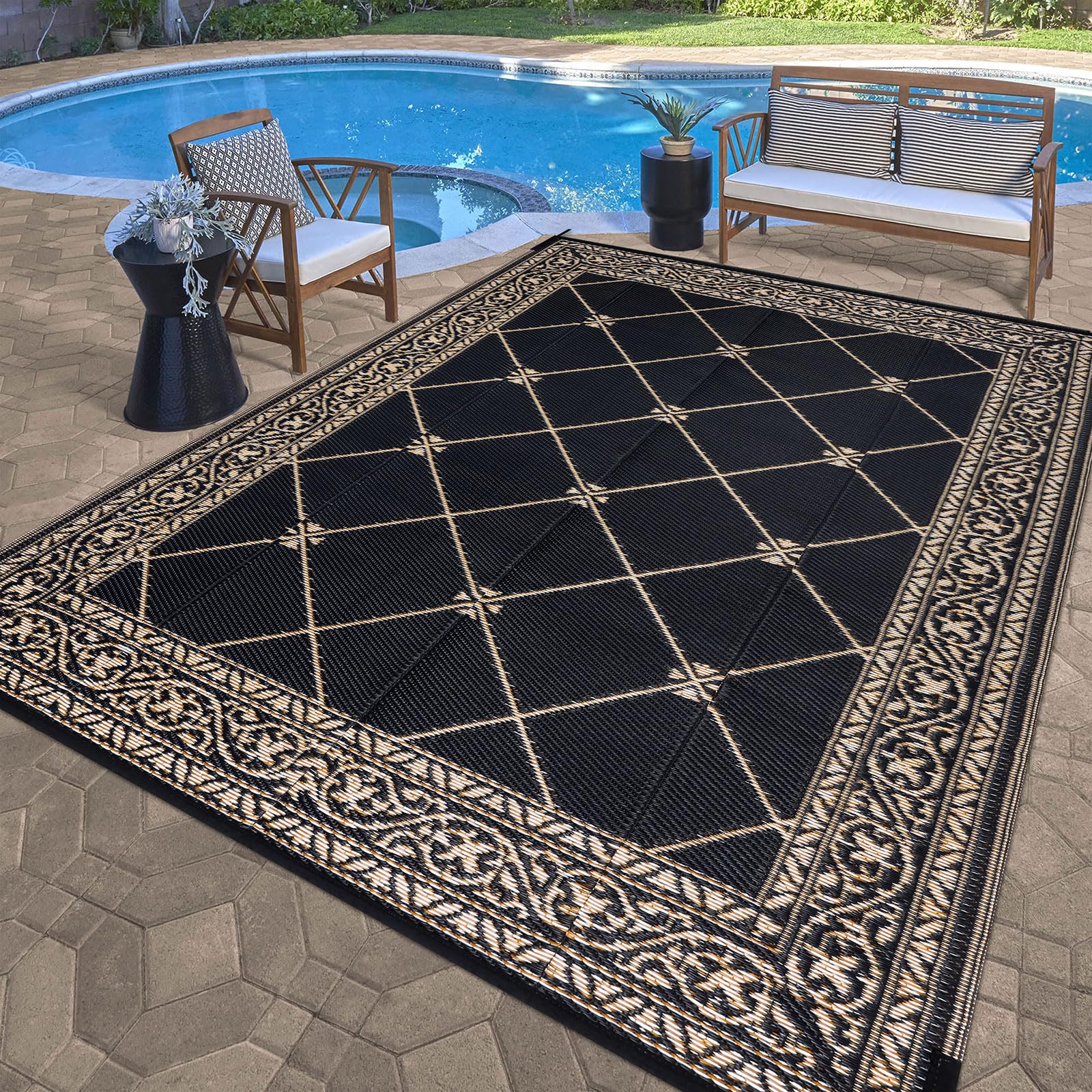 6'x9' Waterproof Reversible Outdoor Rug - HiiARug Plastic Straw Patio Mat for Camping, RV, Deck, Backyard | Durable & Easy to Clean | Perfect for Outdoor Gatherings, Picnics, and Beach Trips