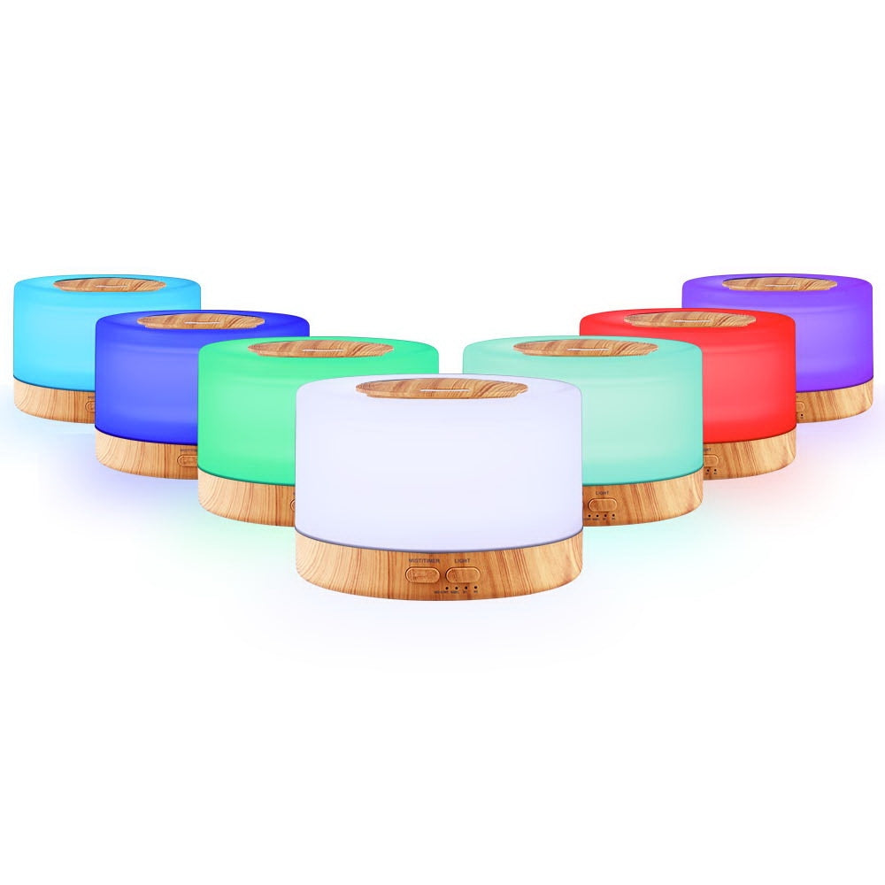 Devanti 500ml Wood Grain Aroma Diffuser - Ultrasonic Essential Oil Diffuser with 7 Color LED Lights for Home, Office, Yoga & Spa Relaxation