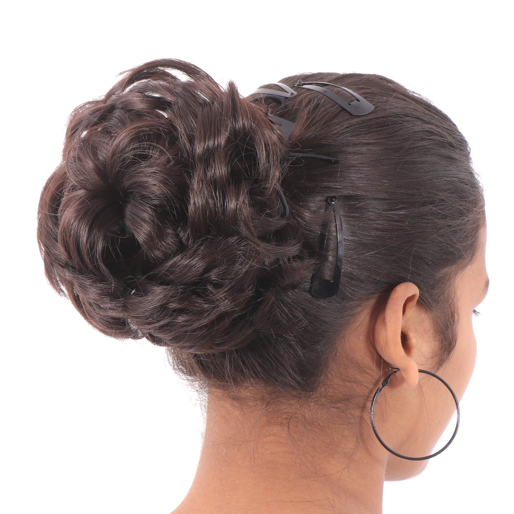 NAVMAV Messy Bun Hairpiece - Synthetic Chignon Hair Extension with Elastic Band | Updo Scrunchies for Women & Girls (Brown, Pack of 1) | Perfect for Parties, Weddings & Everyday Styling