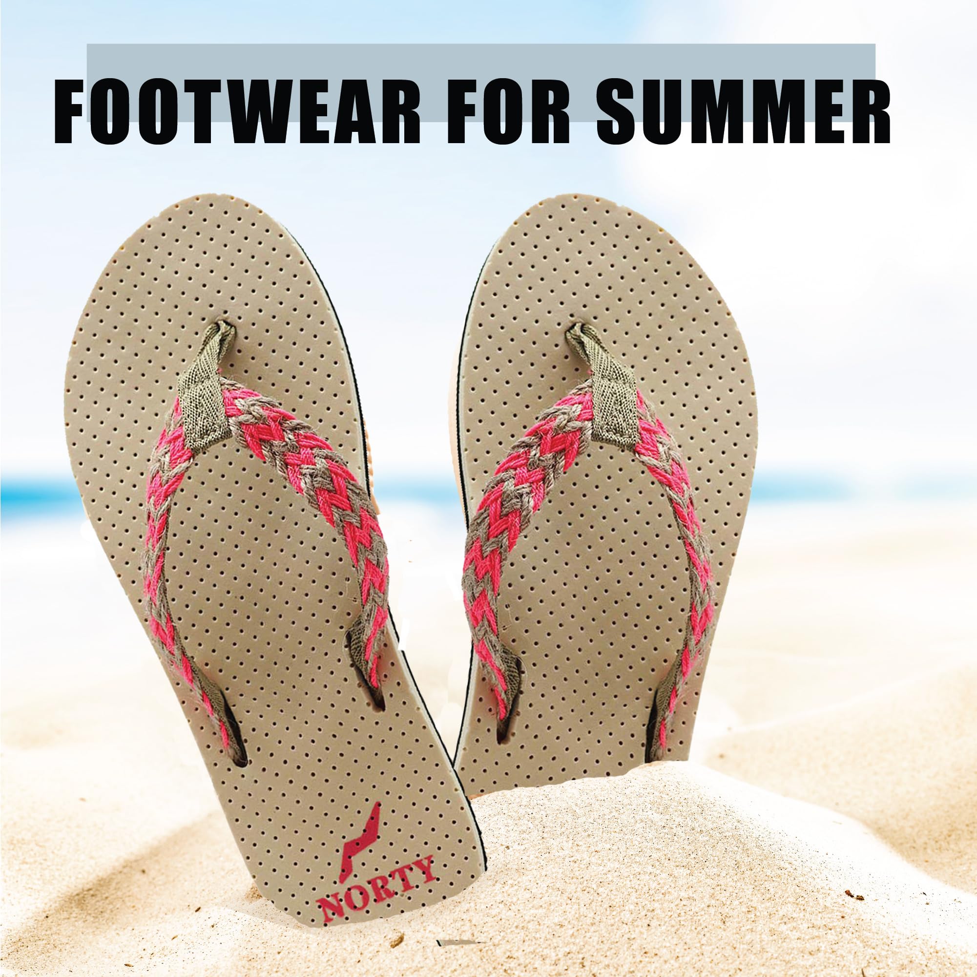 NORTY Women's Casual Flip Flop Thong Sandals - Comfortable Beach Shoes for Pool, Vacation & Everyday Wear | Lightweight Summer Slippers for Walking, Travel & Outdoor Activities