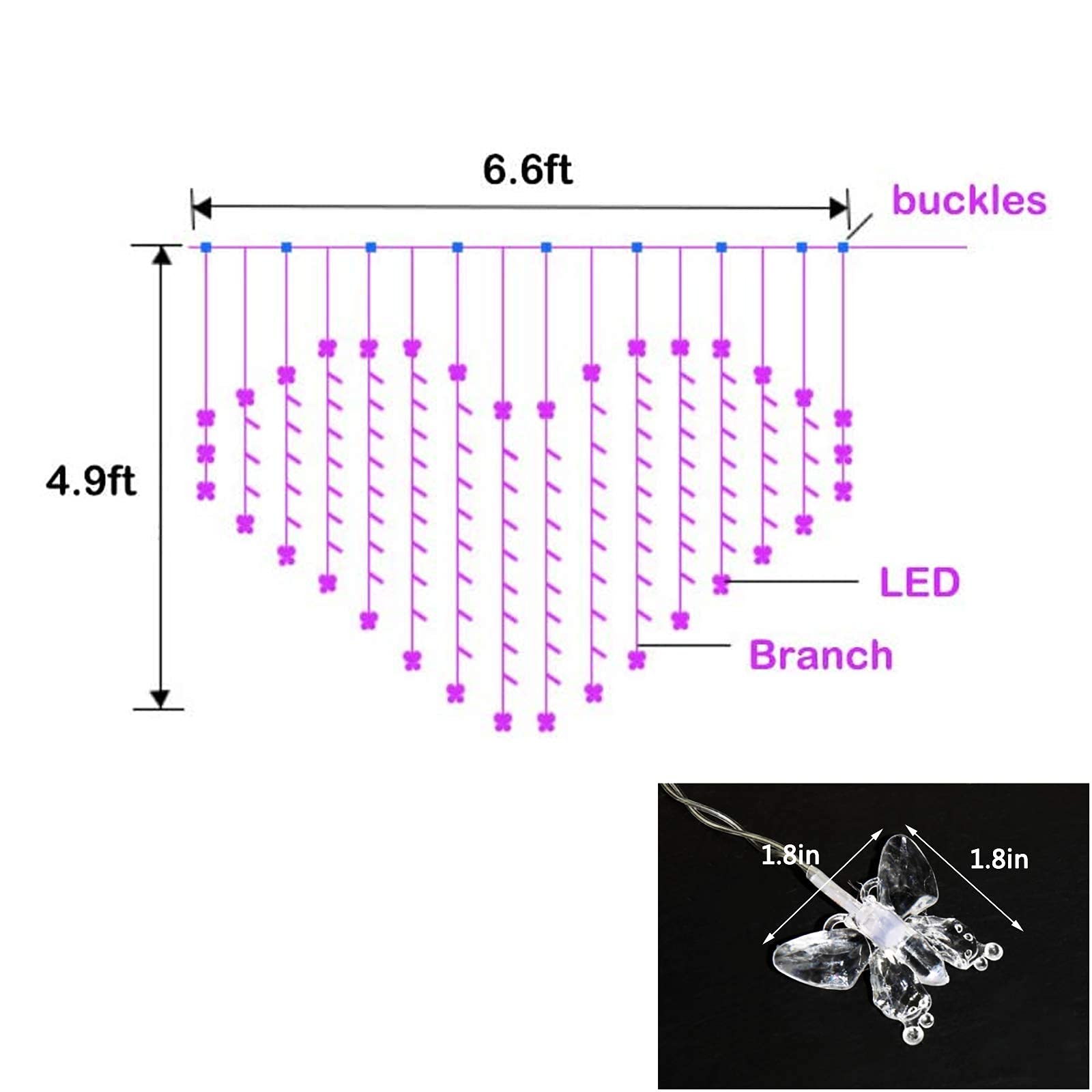 Heart Shaped Butterfly Curtain Lights - 128 LEDs, 8 Modes, Remote Control | Perfect for Bedroom, Wedding & Party Decor