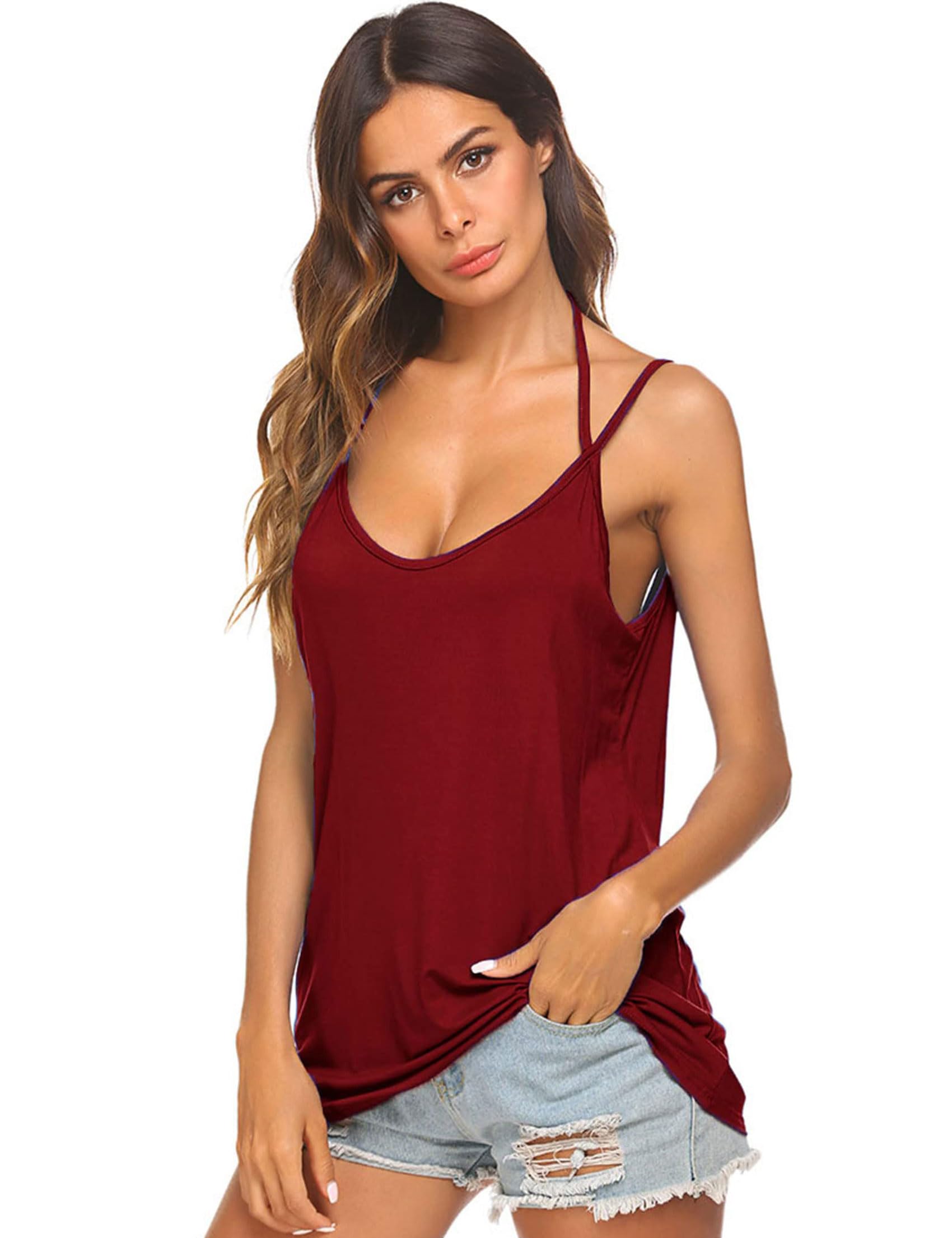 Sexy Women's V Neck Halter Spaghetti Strap Backless Cami Tank Top - Sleeveless Summer Blouse for Beach, Party & Night Out