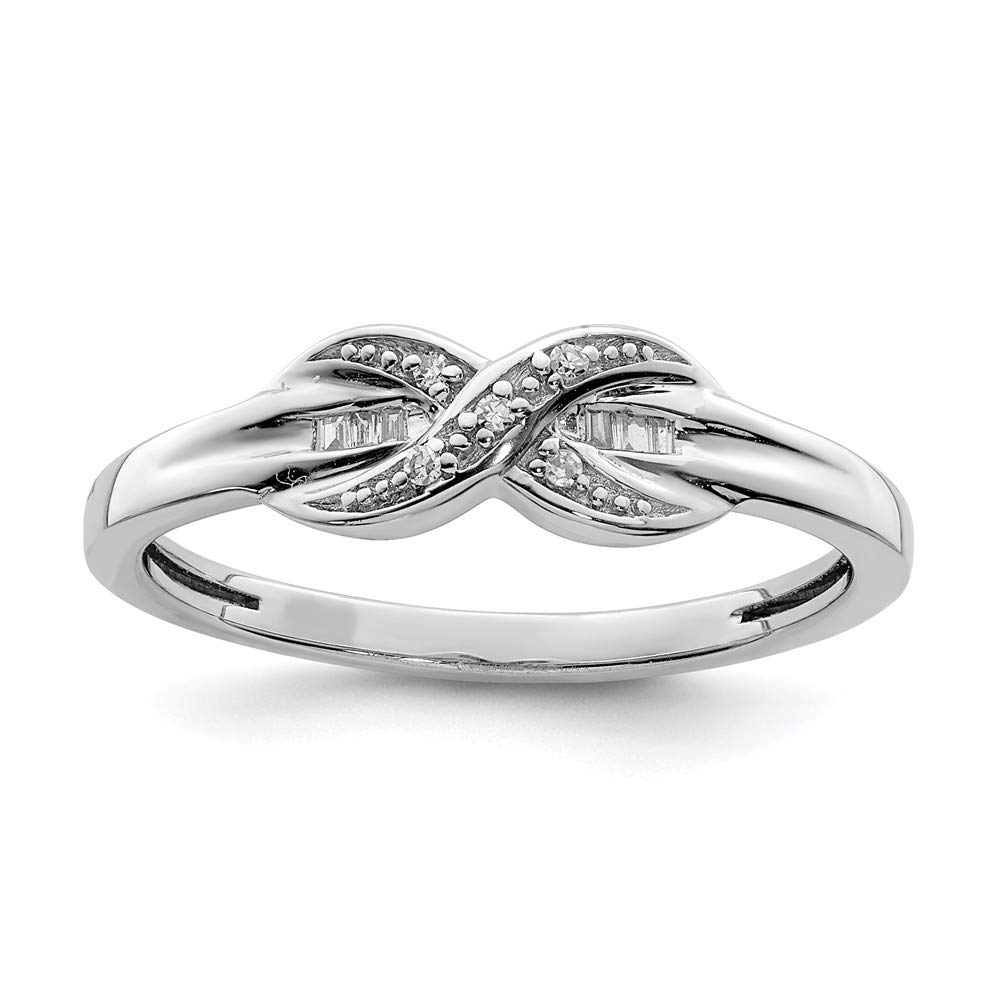 Diamond2Deal 925 Sterling Silver Diamond Crossover Baguette Ring (0.05ct) - Elegant Stackable Jewelry for Women, Perfect for Weddings, Anniversaries & Everyday Wear