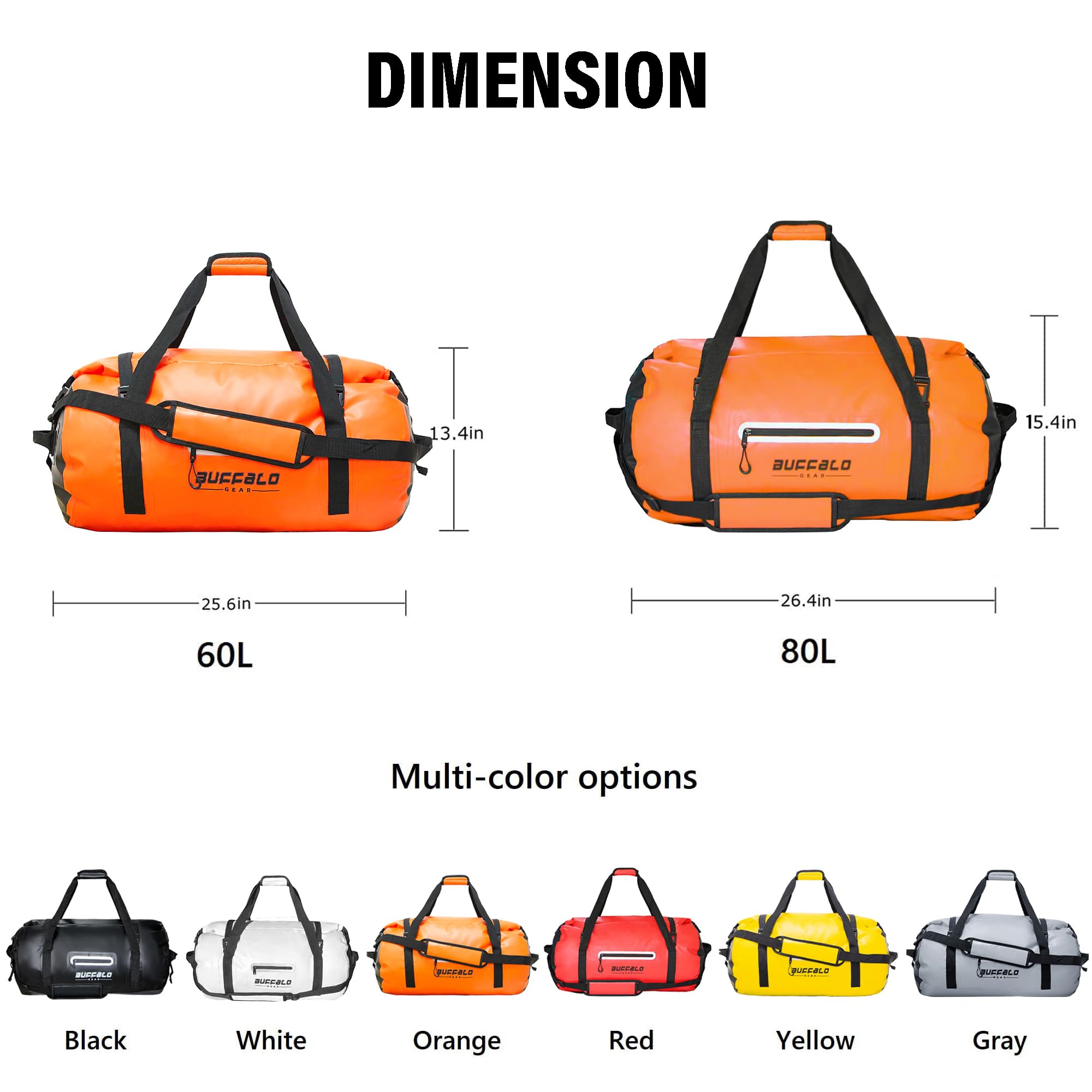 **Buffalo Gear Waterproof Duffle Bag 40L 60L 80L - Heavy Duty Roll-top Dry Bag for Travel, Kayaking, Rafting, Boating, Fishing & Camping - Ideal for Outdoor Adventures & Water Sports**