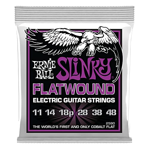 Ernie Ball Power Slinky Flatwound Electric Guitar Strings 11-48 Gauge (P02590) | Smooth Playability & Warm Tone for Jazz, Blues & Rock | Perfect for Studio Recording & Live Performances