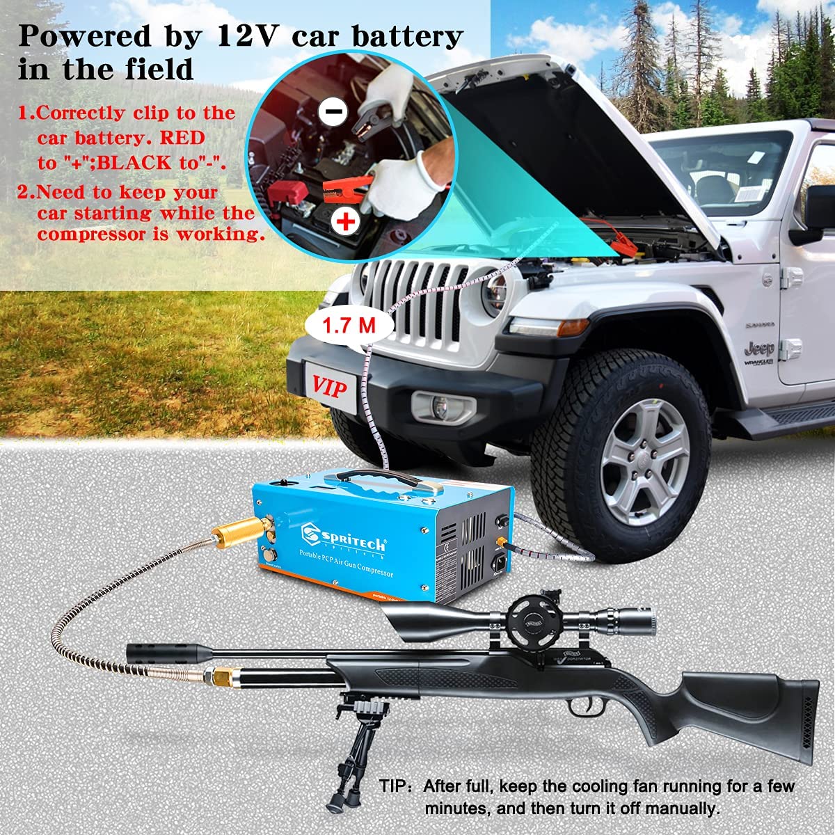 High-Pressure PCP Air Compressor 4500PSI/30MPA - Oil-Free & Water-Free with Auto-Shutoff, Built-in Power Adapter (110V AC/12V DC) - Perfect for Paintball, Airsoft & Air Gun Refilling - Includes Water/Oil Separator for Clean Air Supply
