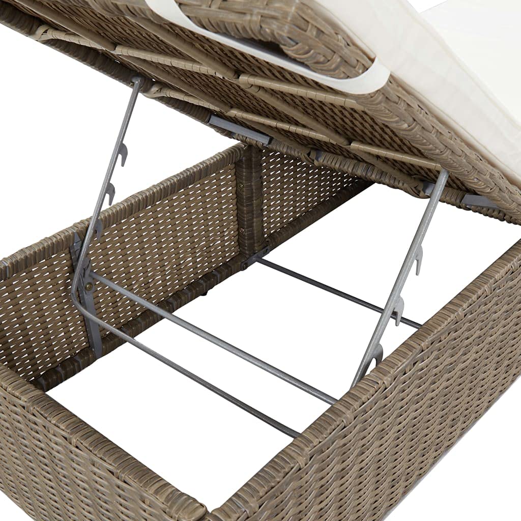 vidaXL Brown and Cream White Poly Rattan Sunlounger - Patio, Garden, Terrace Outdoor Chaise Lounge Chair with Sun Bed - Perfect for Poolside Relaxation, Backyard Lounging & Beachside Comfort