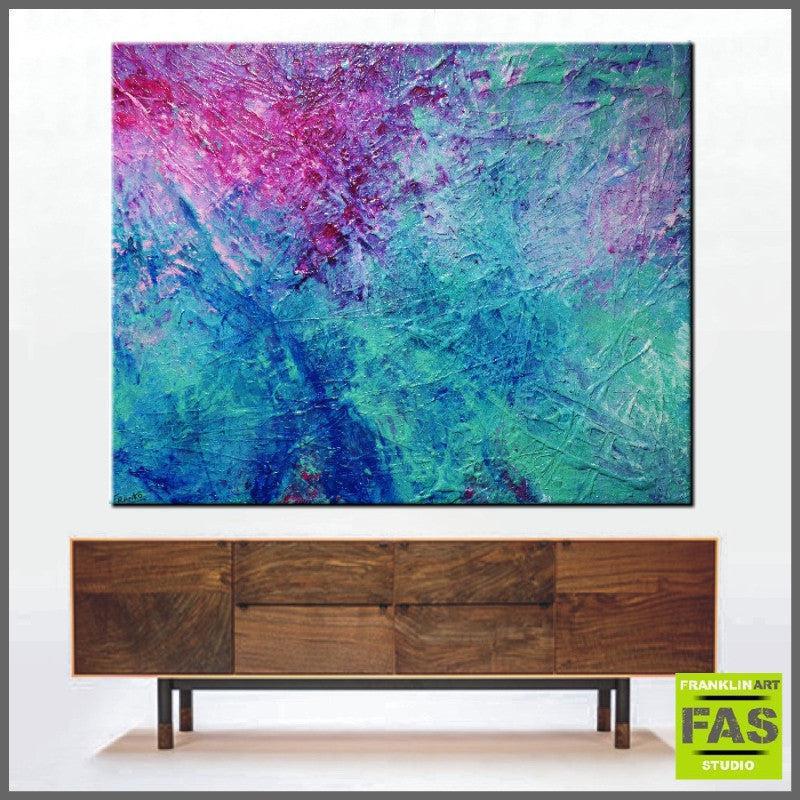 Abstract Painting Jade Pink Blue - Modern Wall Art for Living Room, Bedroom & Office Decor - Handmade Canvas Artwork for Home & Office