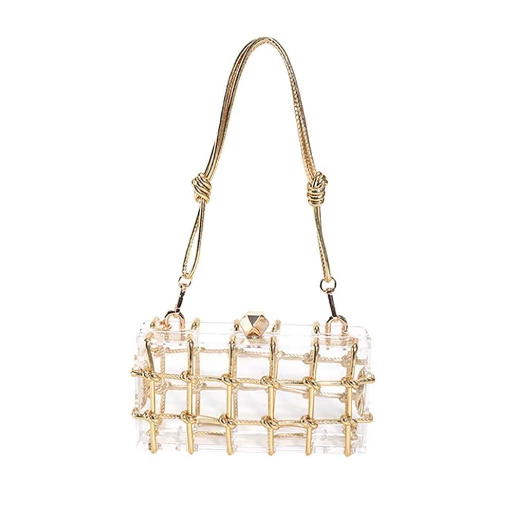 Sparkling Rhinestone Acrylic Clutch Purse for Women - Clear Crystal Evening Bag with Glitter Details - Perfect for Wedding, Prom, Cocktail Party & Special Occasions