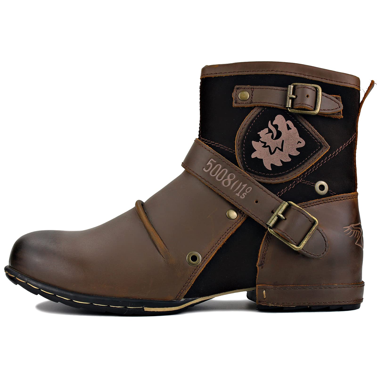 OSSTONE Men's Fashion Leather Chukka Boots with Zipper - Casual Motorcycle Shoes OS-5008-1-ABNH | Perfect for Riding, Outdoor Activities & Street Style