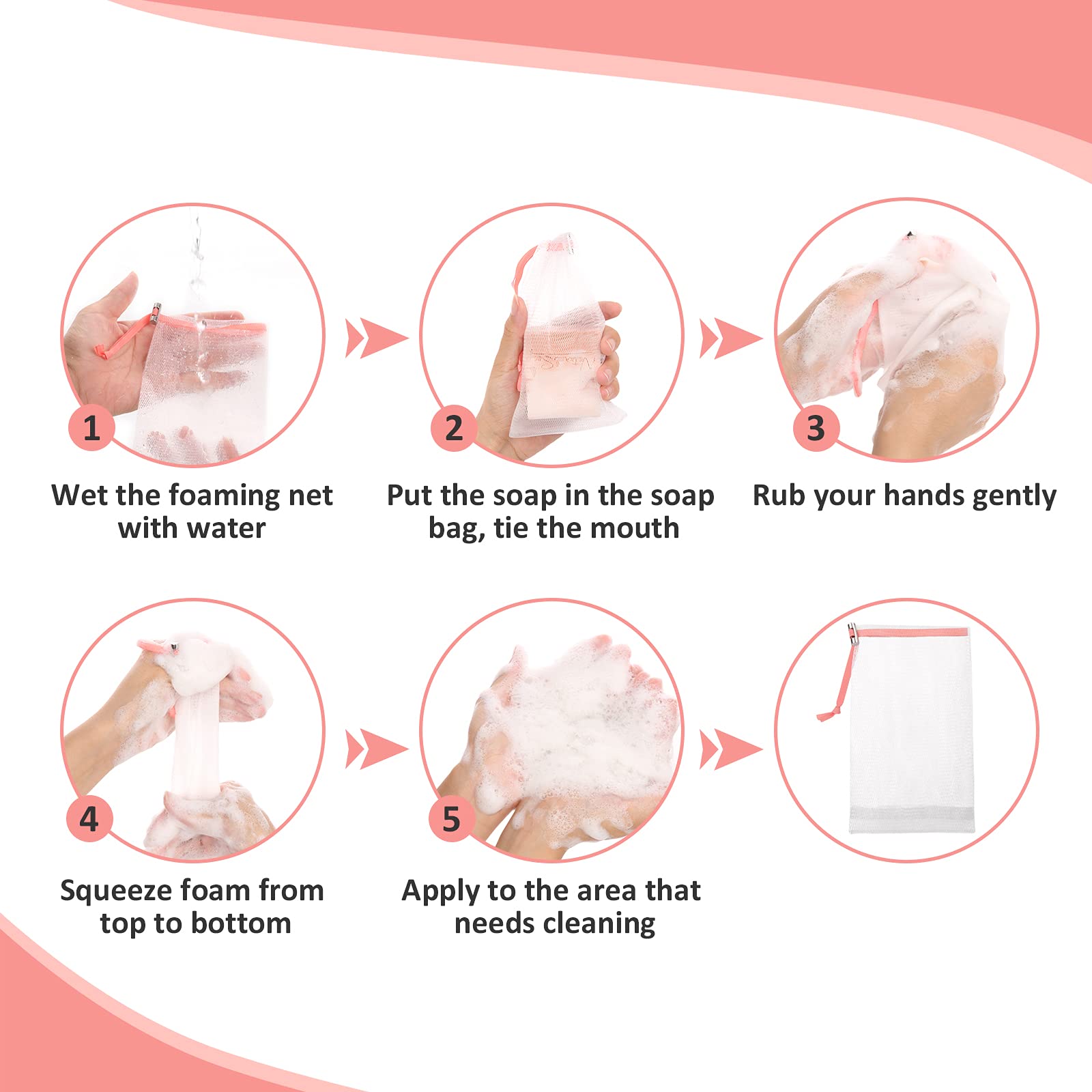 Cobahom 6-Pack Mesh Soap Bags with Drawstring - Reusable Foaming Net Soap Sacks for Handmade Soap, Bath & Shower (Pink) - Perfect for Travel, Camping & Eco-Friendly Bathing
