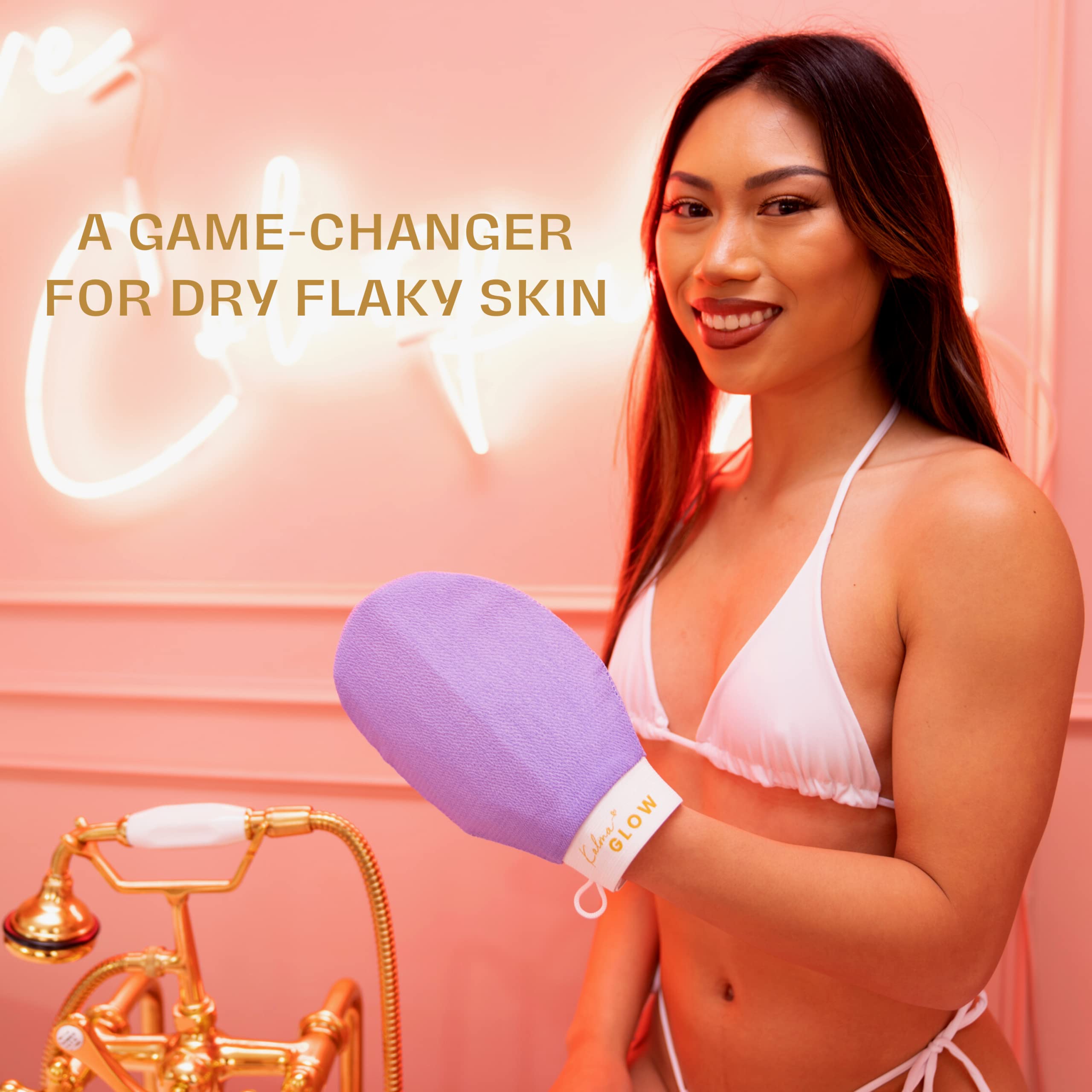 Kalma Glow Exfoliating Bath Glove - Dead Skin Remover & Body Scrub for Smooth Skin | Gentle Spa Treatment for Women & Men | Perfect for Shower, Bath & Self-Care Routine