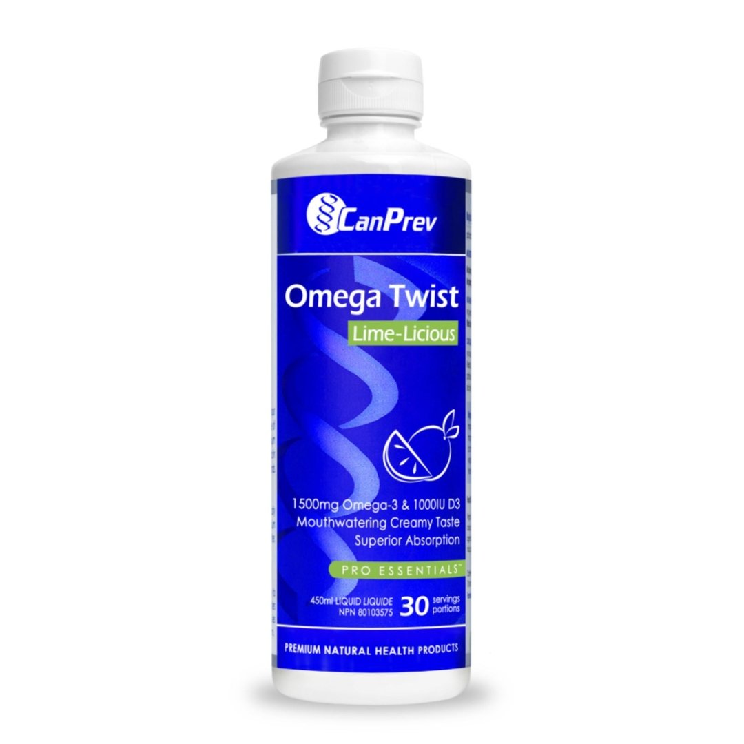 CanPrev Omega Twist Lime Licious Omega-3 Supplement - 450ml Bottle for Heart & Brain Health - Perfect for Smoothies & Healthy Lifestyles