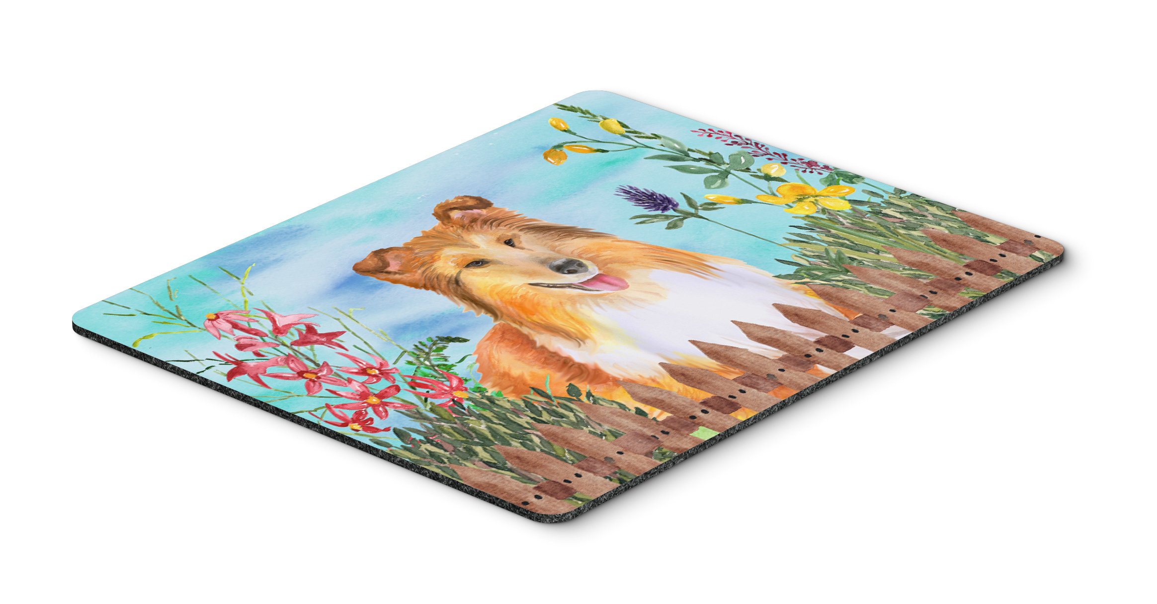 Caroline's Treasures CK1282MP Sheltie Spring Mouse Pad - Large Washable Non-Slip Desk Mat for Home Office, Gaming & Computer Work | Hot Pad & Trivet for Kitchen Use | Cute Dog Design Home Decor