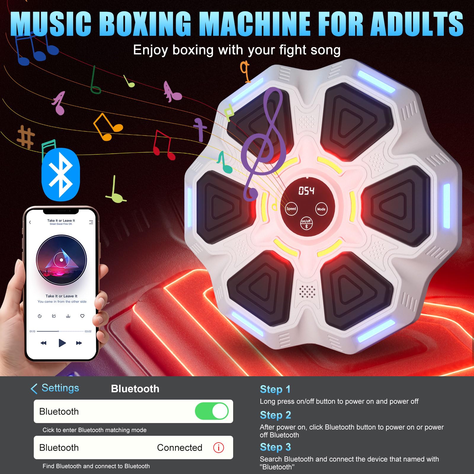 Music Boxing Machine with Gloves - Interactive Punching Bag for Adults, Kids & Women - Wall Mounted Boxing Pad with Musical Training Mode - Perfect for Home Gym, Stress Relief & Fitness Gifts