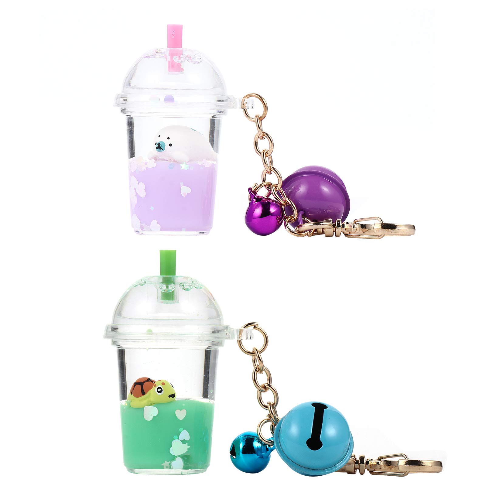 2 Pack Cute Milk Bottle Bell Keychains - Durable Keyrings & Bag Charms for Home, Wall, Room Decor - Perfect for Gifts, Party Favors, and DIY Crafts