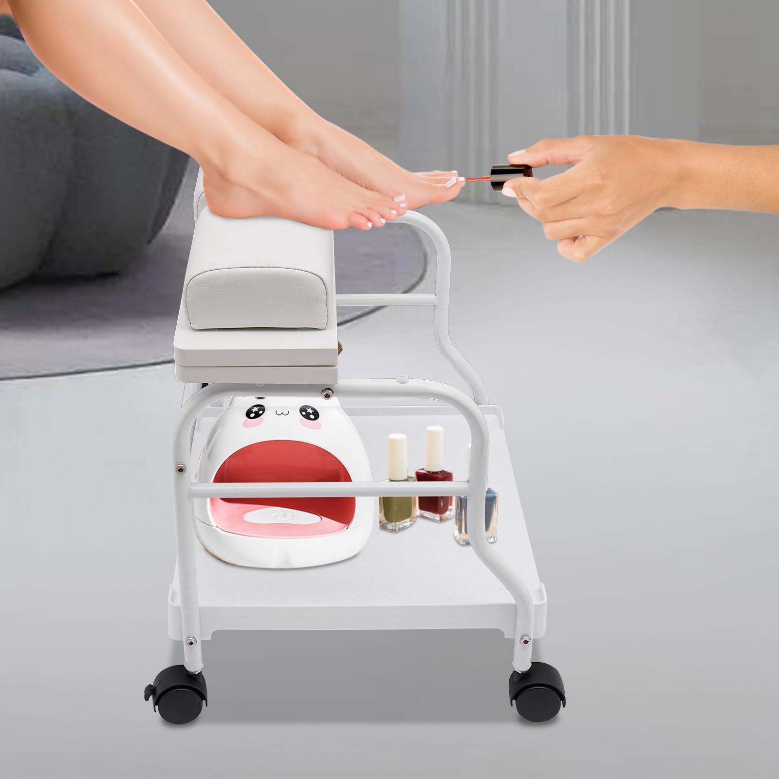 **Professional Pedicure Foot Rest Cart - Portable Beauty Salon Nail & Foot Bath Spa Trolley for Manicure, Pedicure & Massage - White Salon Furniture with Adjustable Footrest Stand - Perfect for Home Spa, Nail Salons & Relaxation**