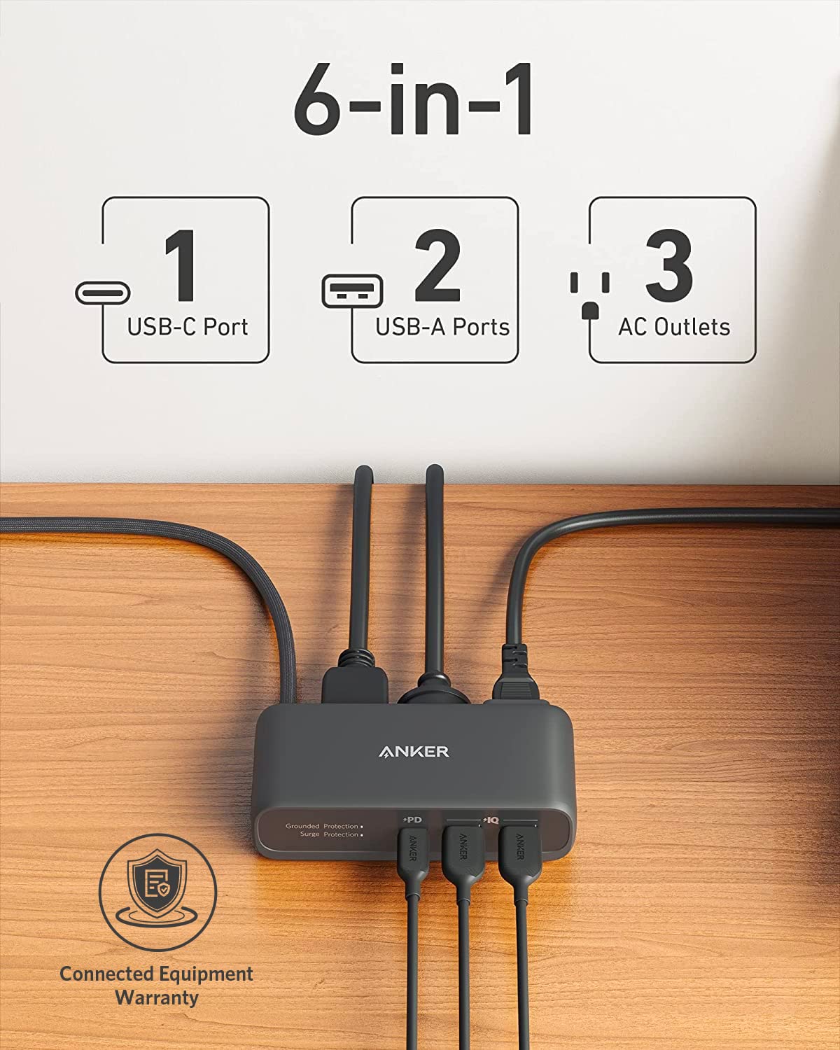 Anker 521 USB C Power Strip with 3 Outlets & 30W USB C Charger | 5 ft Extension Cord | Fast Charging for iPhone 14/13 | Compact Power Station for Home, Office, Dorm Room & Travel | Perfect for Charging Multiple Devices Simultaneously