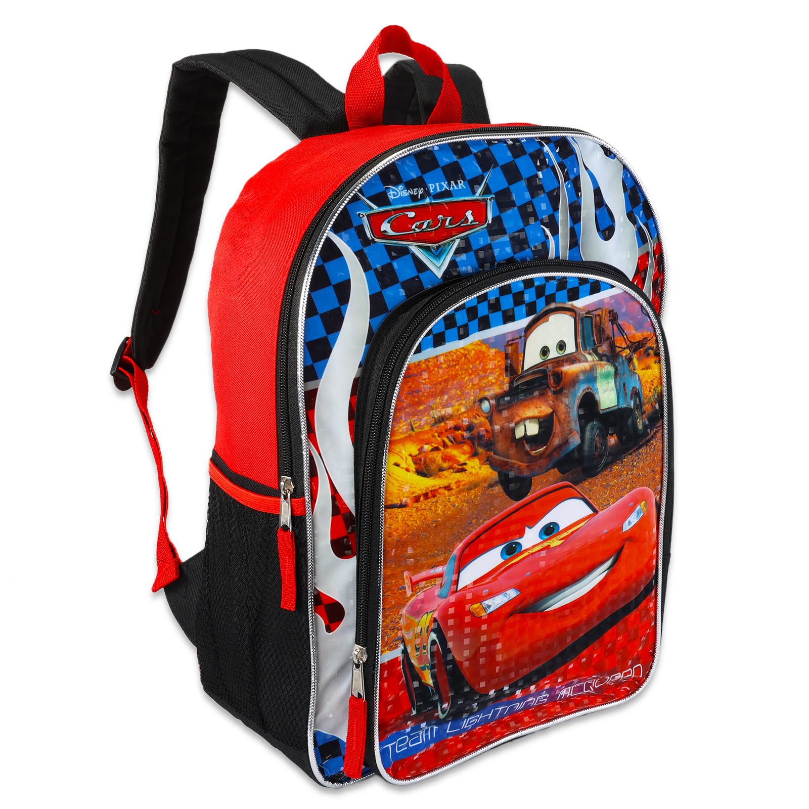 Disney Cars Lightning McQueen Backpack Set for Boys - 16 Inch School Bag with 350+ Stickers, Pencil Case & Accessories | Perfect for School, Travel & Disney Fans Gift