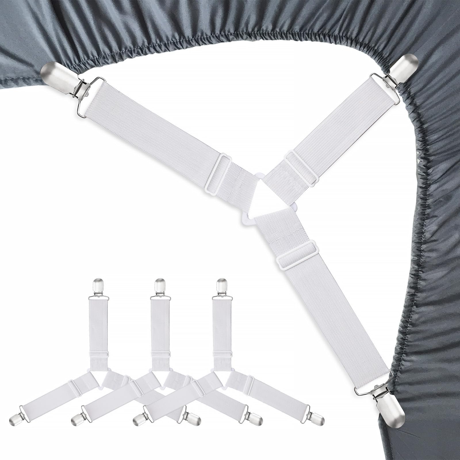 **Bed Sheet Holder Straps - 2 Sets of Adjustable Sheet Fasteners & Keepers for Secure Fit - Perfect for Deep Pocket, King, Queen & Twin Mattresses**