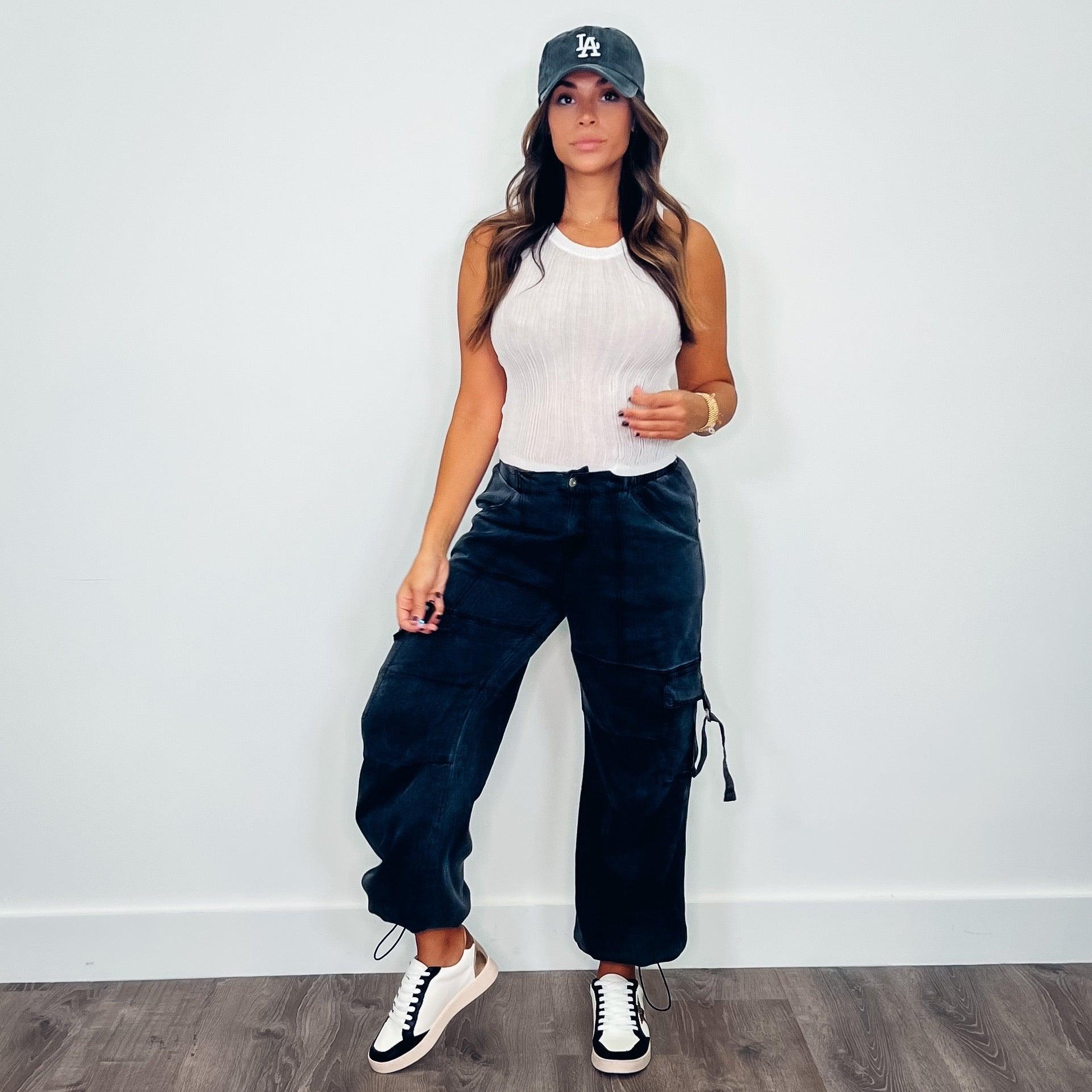 Stylish West Darling Tencel Parachute Pants in Noir - Perfect for Casual Outings, Streetwear Fashion & Boho Chic Looks