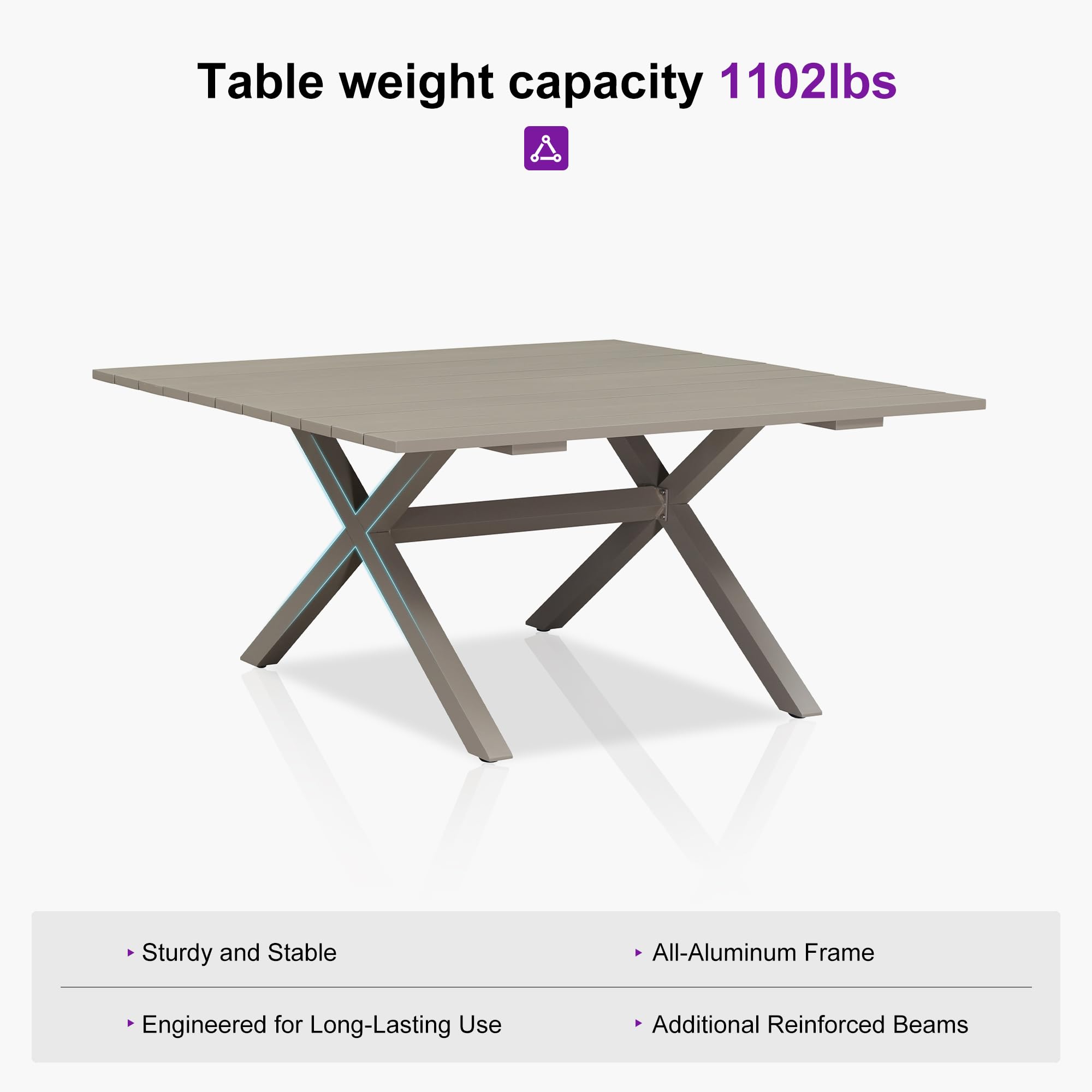 PURPLE LEAF 9-Piece All-Weather Outdoor Dining Set for 8 - Square Aluminum Table with Rope Weave Chairs & Cushions - Champagne - Perfect for Backyard, Deck, Patio, and Indoor Use