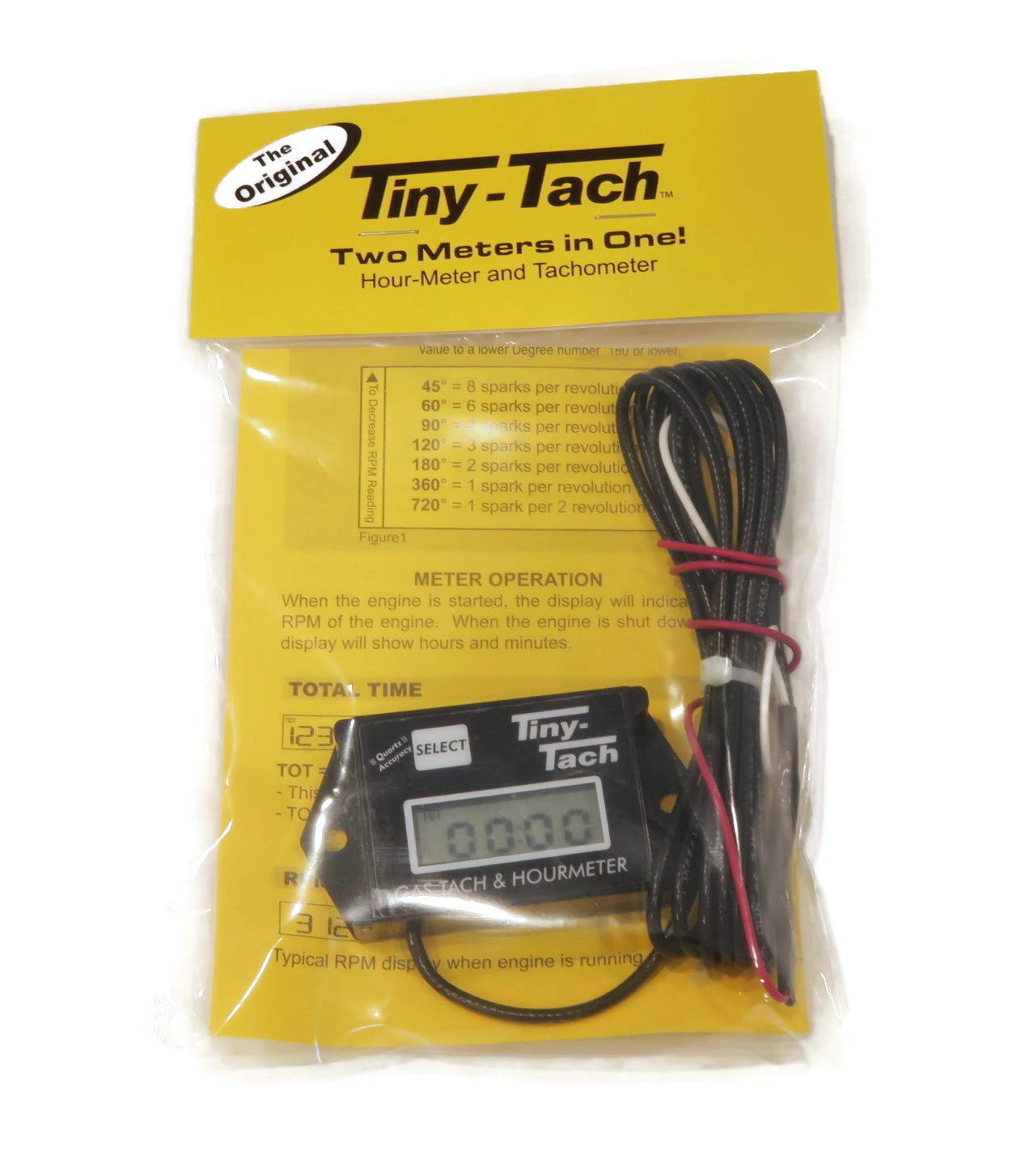 Tiny Tach Digital Hour Meter & Tachometer TT2AM - Adjustable Resettable Job Timer for Small Engines, Lawn Mowers, Generators & Power Equipment - Track Usage & Maintenance Intervals