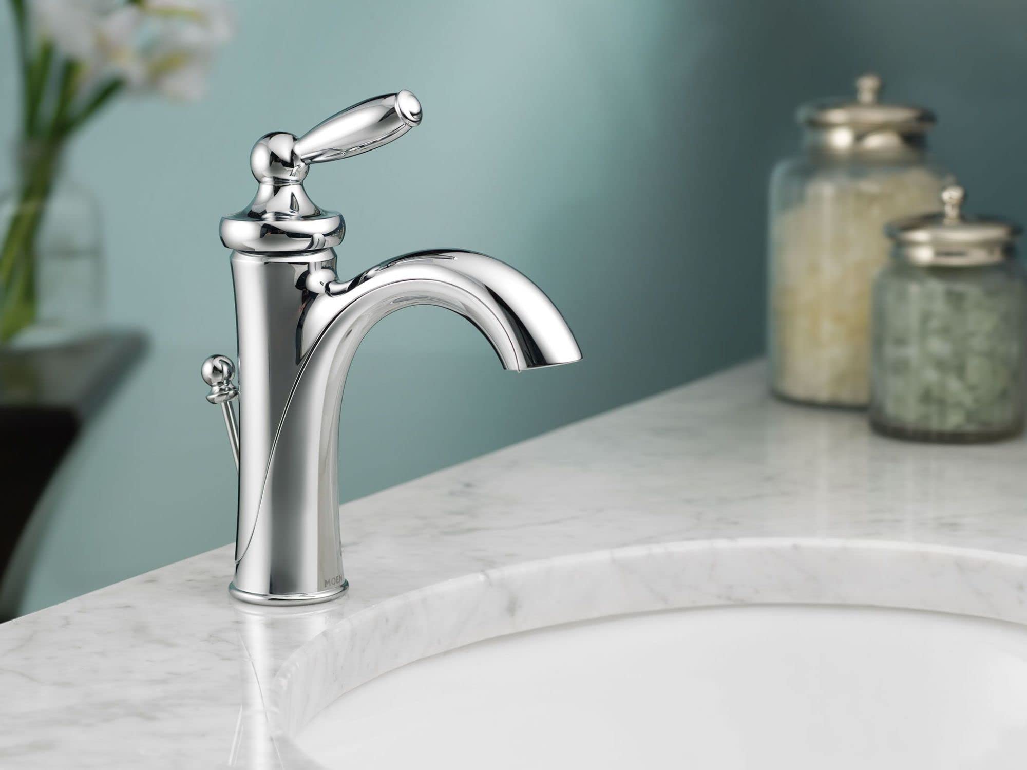 Moen Brantford Chrome One-Handle Traditional Bathroom Sink Faucet with Optional Deckplate & Vessel Sink Extension Kit (Model 6600) - Perfect for Modern Bathroom Renovations and Vessel Sink Installations