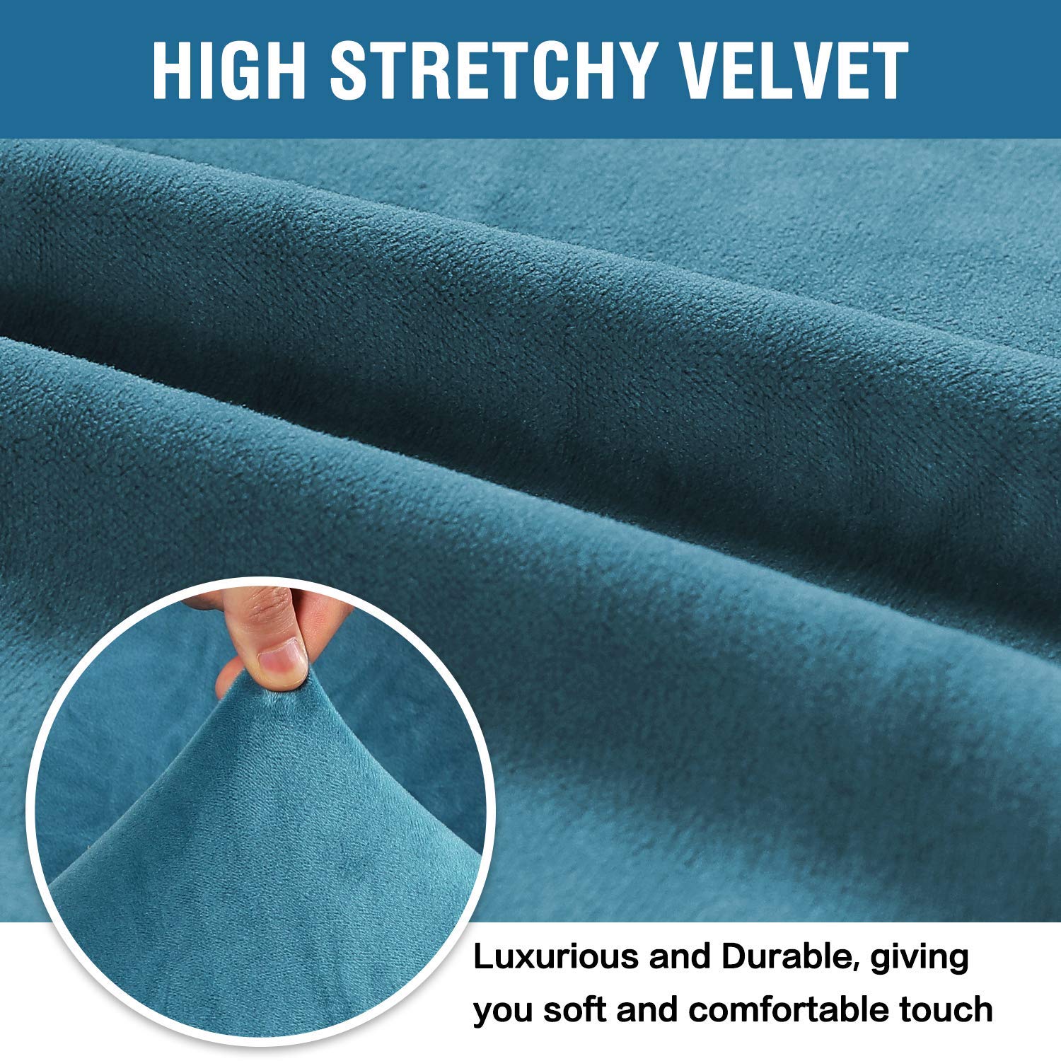H.VERSAILTEX Velvet Stretch Sofa Covers Set - 3 Cushion Couch, Loveseat & Armchair Slipcovers (Peacock Blue) | Soft, Washable & Anti-Slip Furniture Protector for Living Room, Bedroom, Dorm Decor