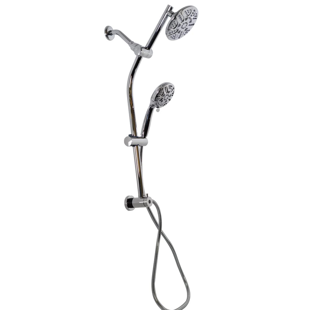 Westbrass SCH900-26 No-Drill Adjustable Slide Shower Bar Kit with Diverter, 5-Function Round Fixed Shower Head & Handheld Shower, 5 Ft. Hose in Polished Chrome - Perfect for Bathroom Renovation & Modern Home Upgrades