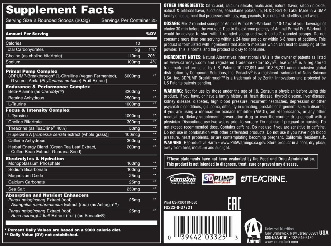 Animal Primal Preworkout Powder 507g - Premium Workout Supplement for Energy & Focus - Ideal for Gym, Bodybuilding & Fitness Training
