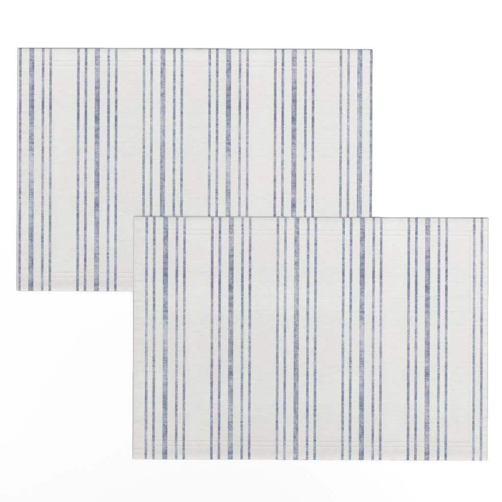 Linen Cotton Canvas Placemats Set of 2 - Blue Weathered Stripe French Farmhouse Style Distressed Print Table Mats for Dining Decor, Kitchen, Cottage & Rustic Home Decor