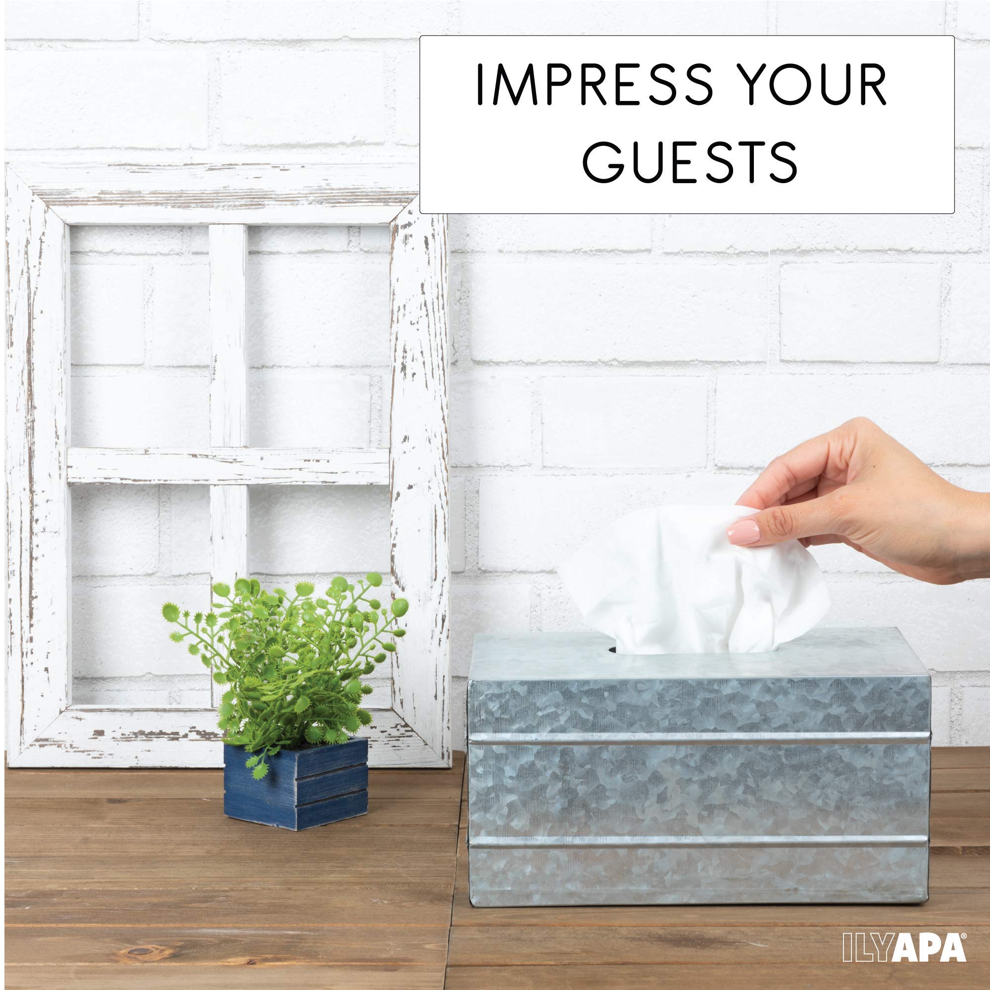 Rustic Galvanized Metal Tissue Box Cover - Decorative Rectangular Tissue Holder for Home, Office & Bathroom | Ilyapa Tissue Box Organizer for Living Room, Bedroom & Guest Room