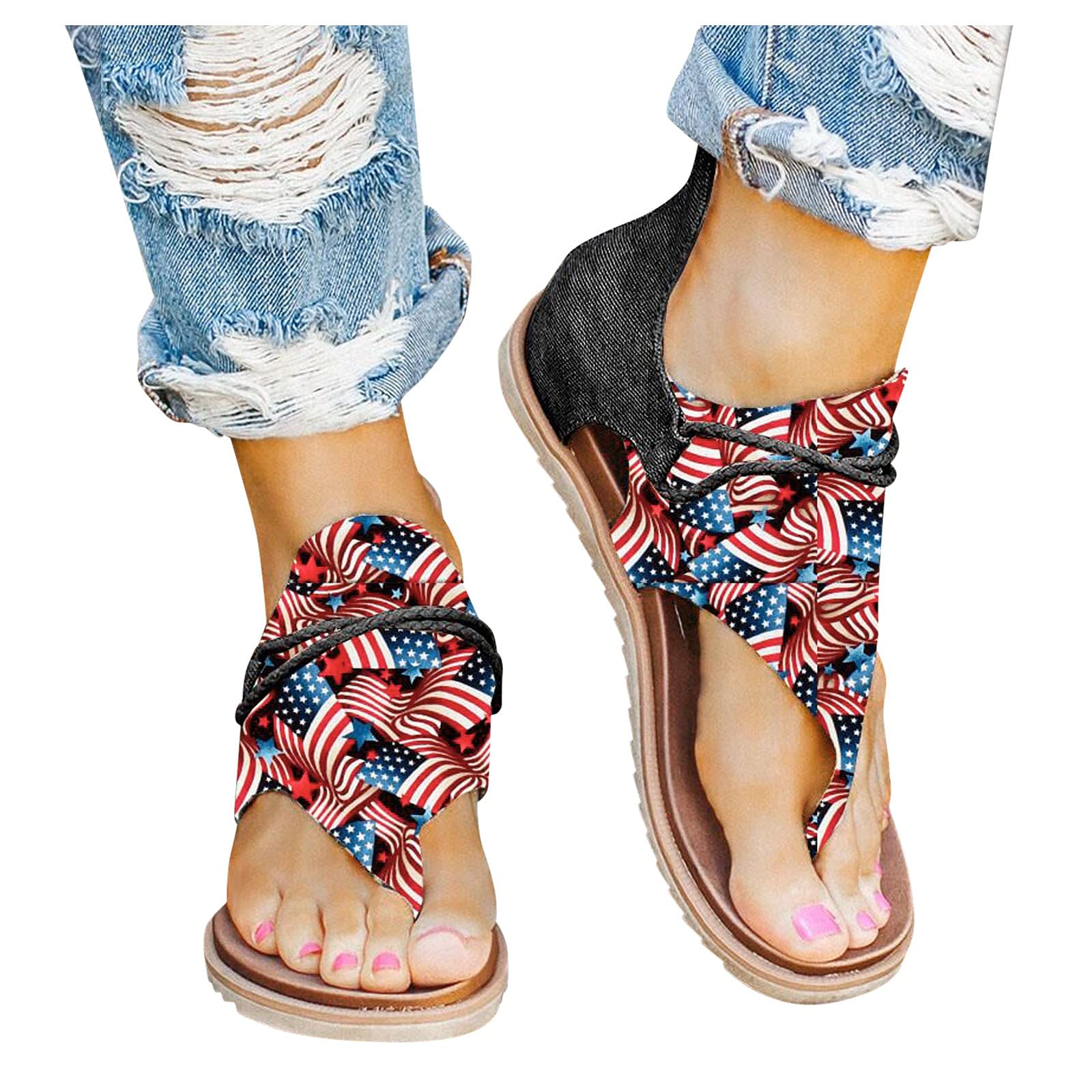 Nihewoo Women's Summer Platform Sandals - Breathable Open Toe Beach Sandals with Zipper, Red Dressy Sandals for Independence Day & Summer Outfits | Perfect for Beach Vacations, Pool Parties & Casual Wear