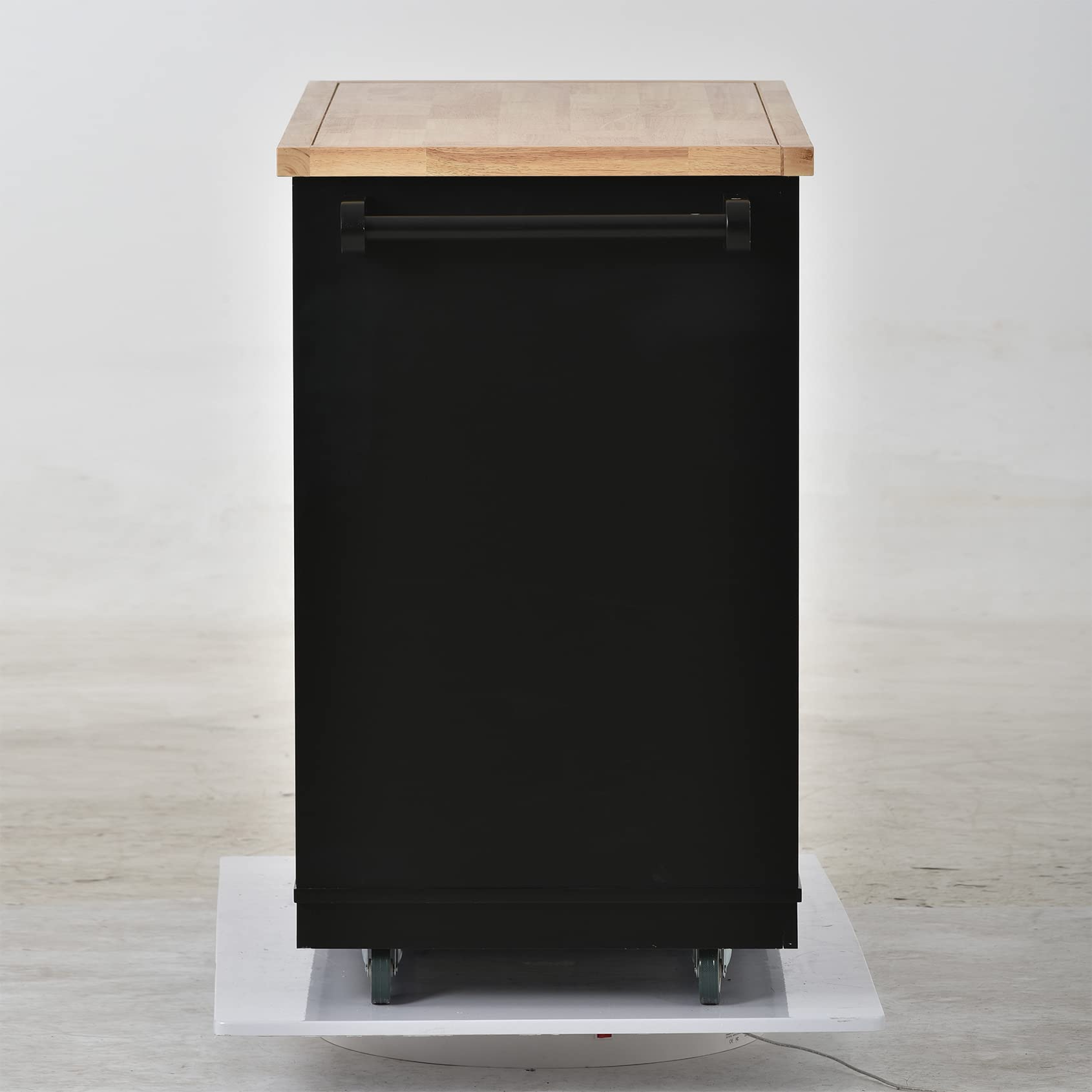 Solid Wood Top Kitchen Island on Wheels - Rolling Kitchen Cart with Storage Drawers, Cabinets, Tower Rack, Spice Rack & Wine Rack - Black - Perfect for Small Kitchens, Dining Rooms & Food Prep Areas