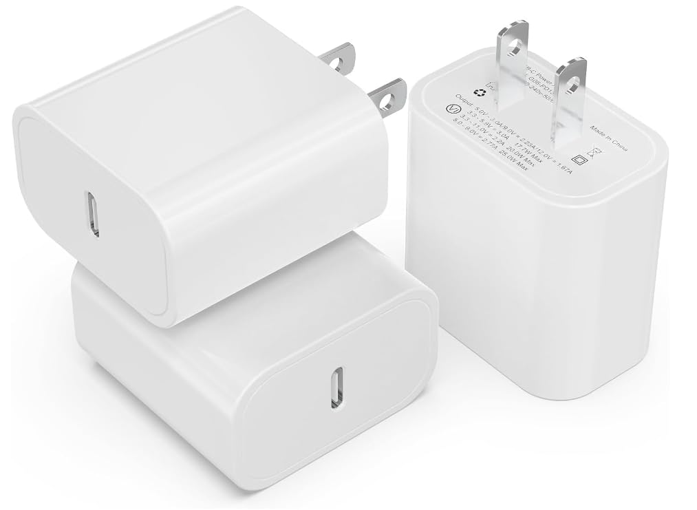 3-Pack 20W USB C Fast Charger Block - PD 3.0 Type C Wall Charger & Power Adapter for iPhone 16/16 Pro/15/14, Samsung Galaxy, Google Pixel, AirPods Pro - Compact Cube Design (White) | Perfect for Home, Office & Travel Charging