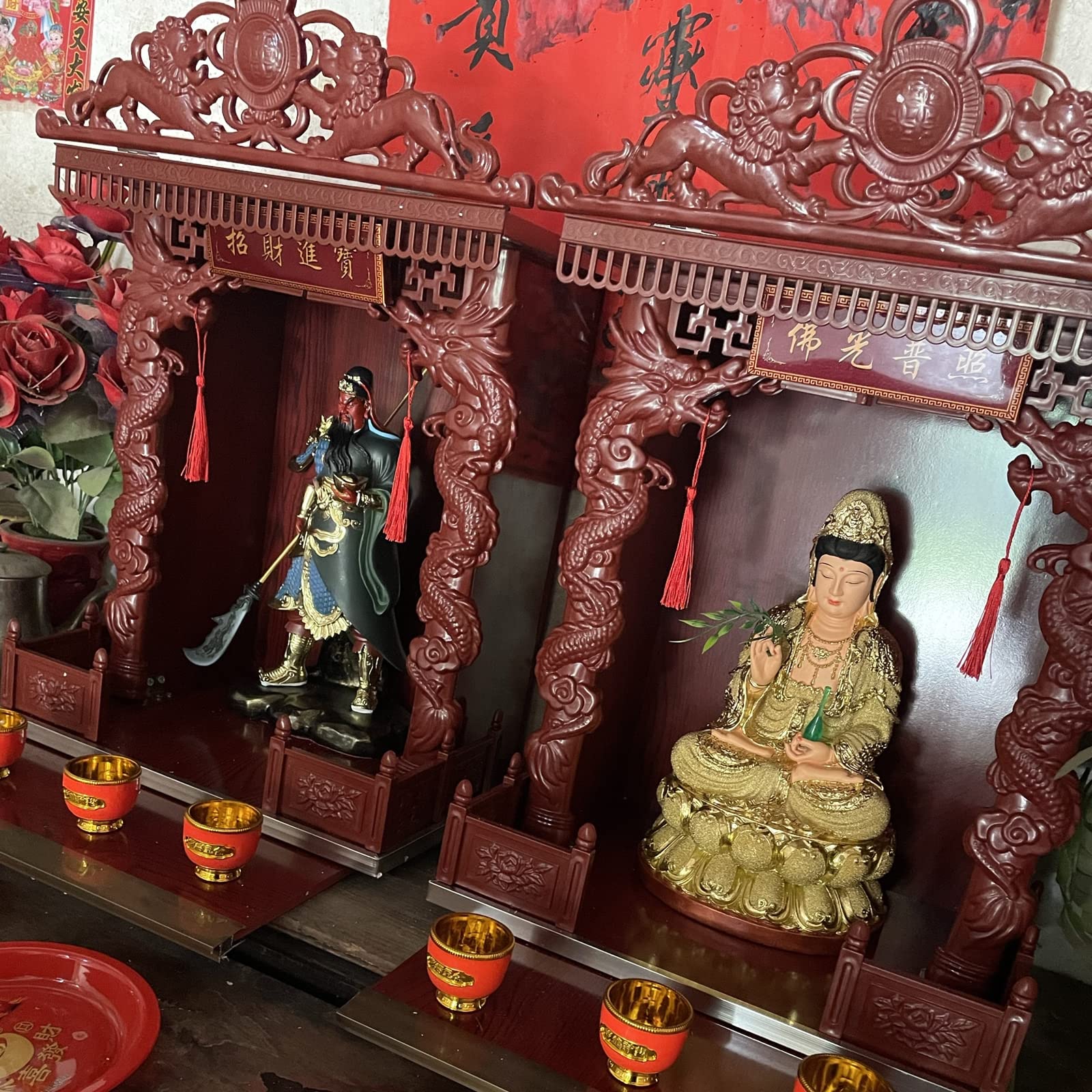 Mini Altar Stand - Red 20 Inch Buddhist Table Decor for Ramadan, Prayer, Meditation & Home Shrine Display