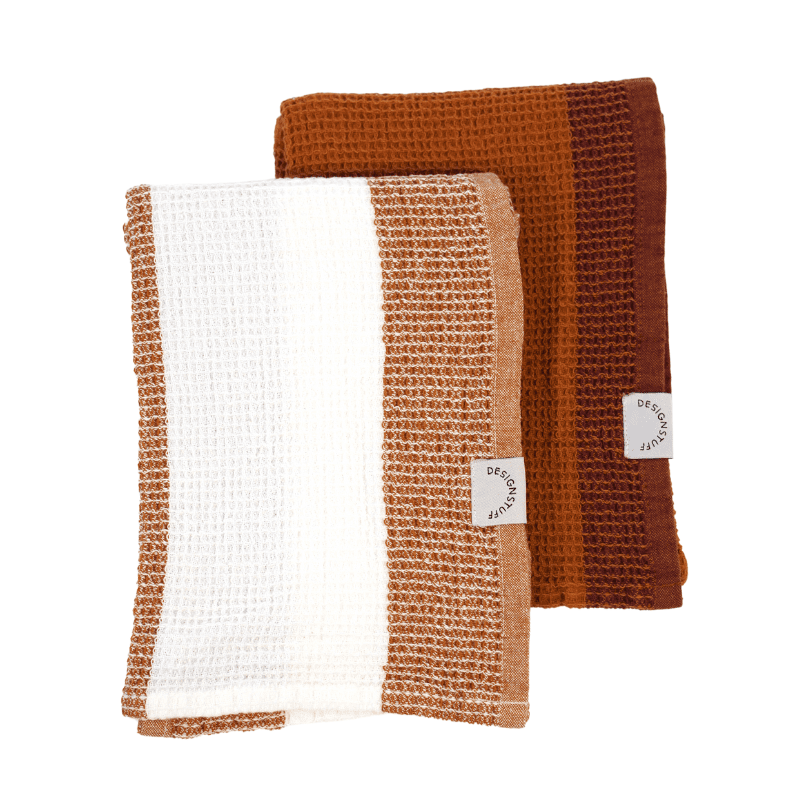 DESIGNSTUFF Waffle Tea Towel Set of 2 - Absorbent & Quick-Drying Kitchen Towels in Cinnamon & White - Perfect for Dish Drying, Hand Wiping & Home Decor