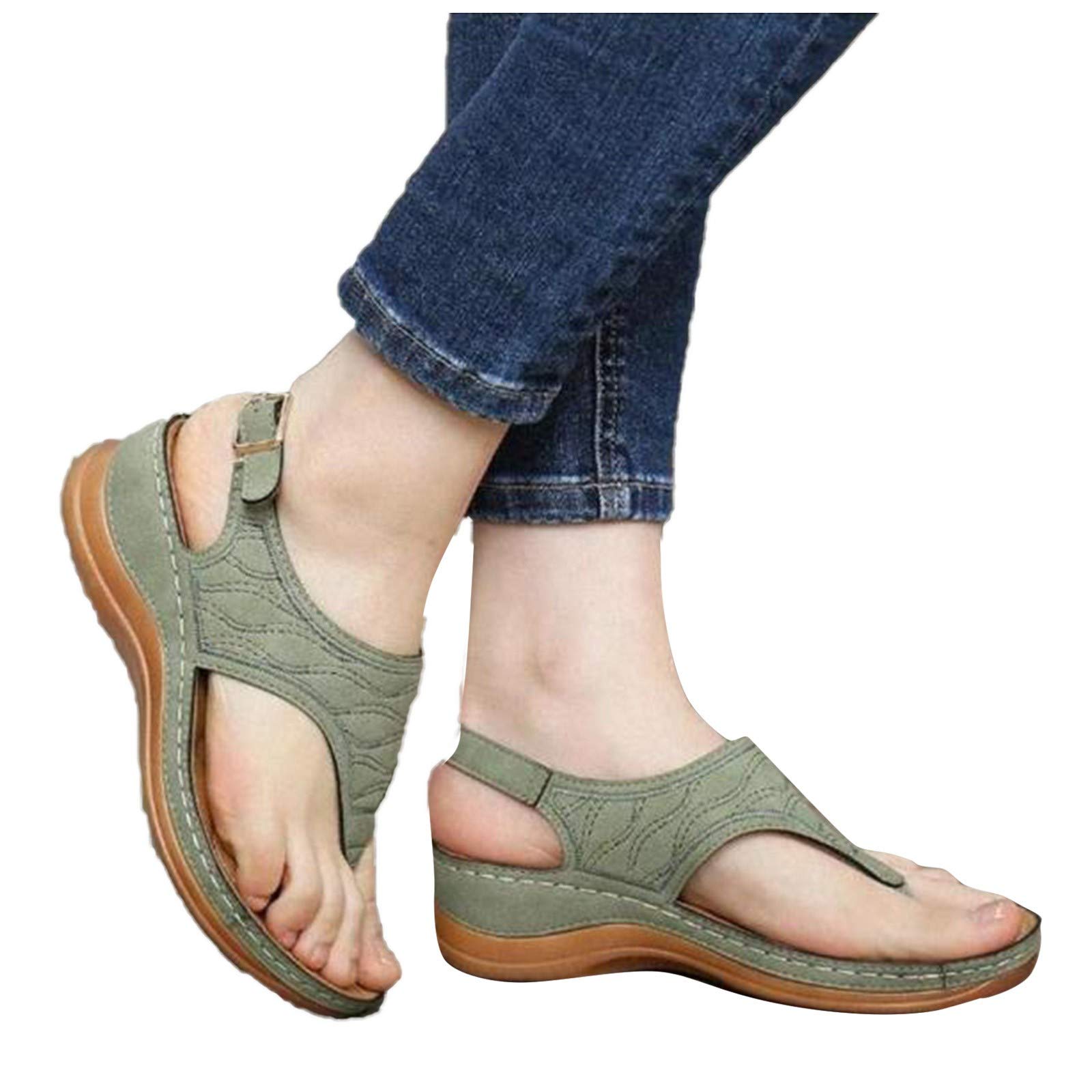 **Women's Orthopedic Platform Sandals - Comfortable Leather Wedge Sandals with Ankle Buckle, Open Toe & Hollow Out Design for Large Sizes | Perfect for Walking, Travel & Casual Outfits**