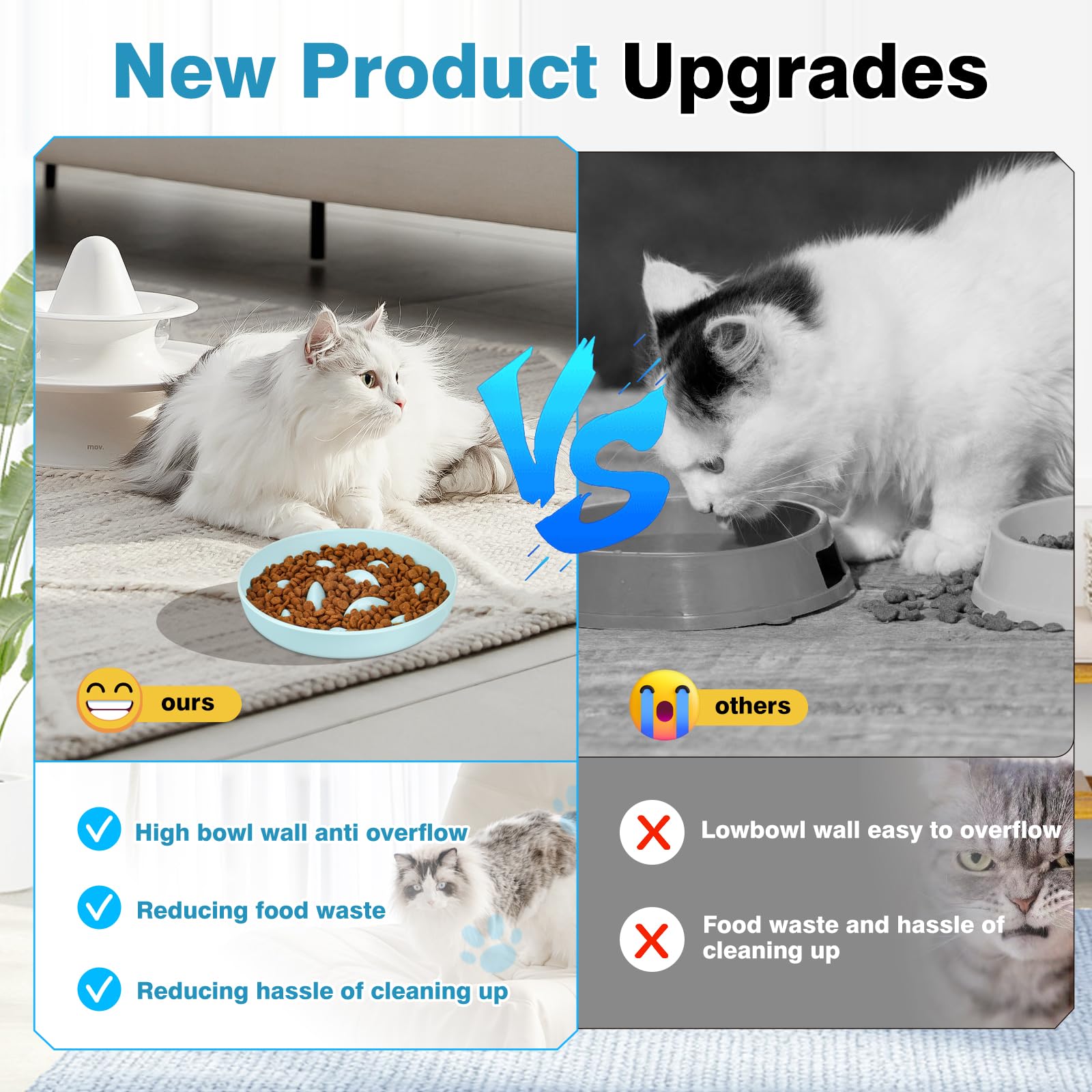 2PCS Cat Slow Feeder Bowls with Fish Pool Design - Healthy Eating Puzzle Feeder for Dry & Wet Food - Non-Slip Anti-Gulping Pet Dish - Perfect for Indoor Cats & Multi-Cat Households