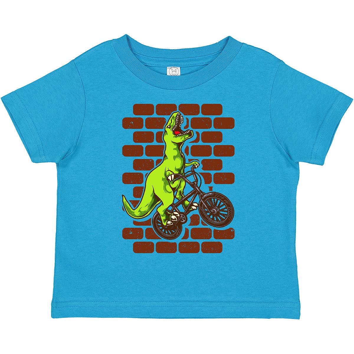 Inktastic BMX Motocross Dinosaur Toddler T-Shirt - Cute Dino Graphic Tee for Boys & Girls - Soft Cotton Kids Shirt for Playground, Birthday Party & Casual Wear