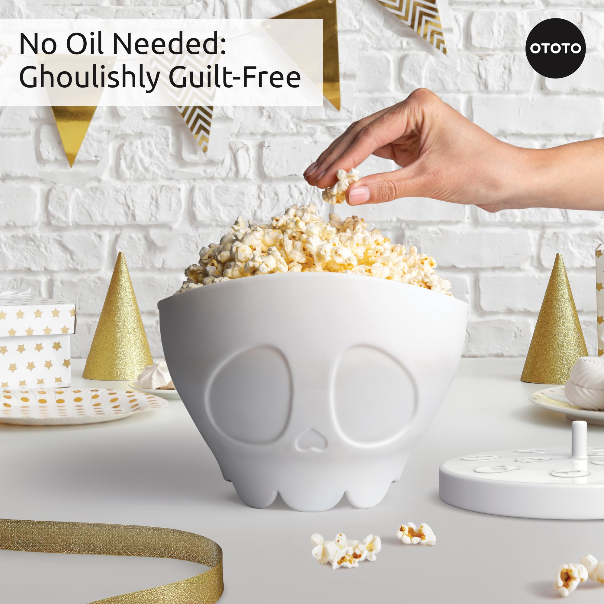 OTOTO Gothic Microwave Popcorn Popper - Scary Halloween Silicone Popcorn Maker with Collapsible Bowl, Perfect for Movie Nights & Spooky Party Decor (White)