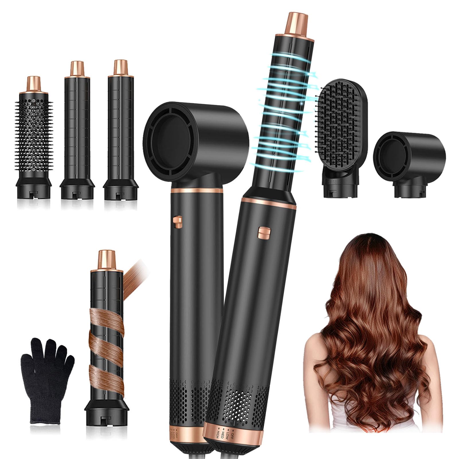 5 in 1 Blow Dryer Brush for Hair Styling - Upgraded Hot Air Brush with Negative Ion Technology, Detachable Air Curler & Straightener - Perfect for Drying, Curling, and Styling at Home or Salon