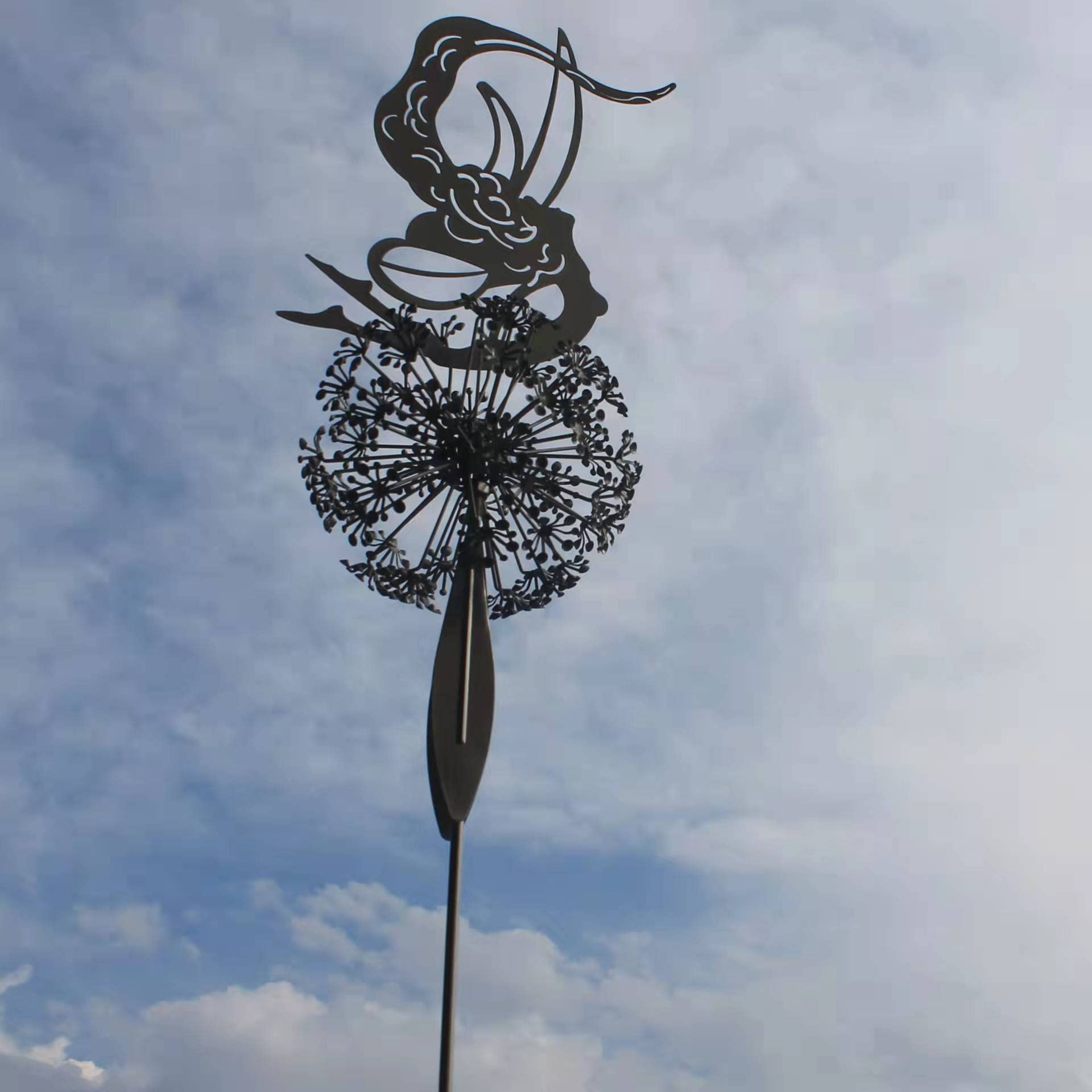 Biaozan Dancing Fairy & Dandelion Garden Sculptures - Miniature Lawn Decor, Outdoor Landscape Art for Fairy Gardens, Patio & Backyard Decorations (Silver) | Perfect for Garden Pathways, Flower Beds & Magical Outdoor Displays