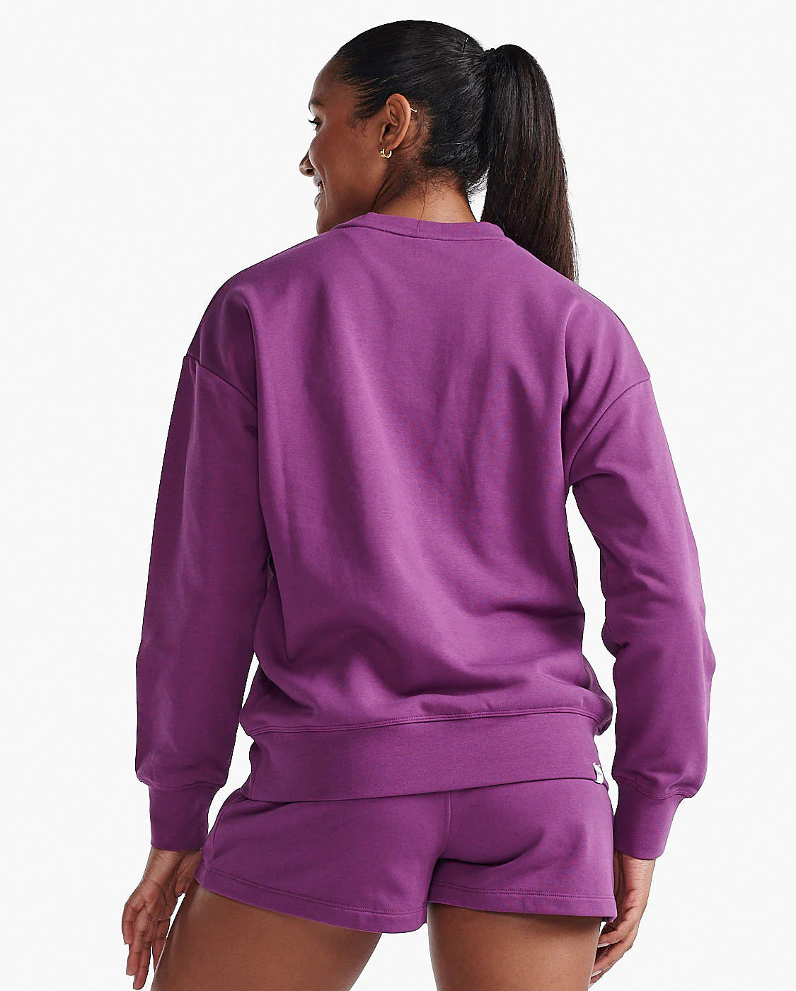 French Terry Crew Neck Sweatshirt for Women - Soft Violet Pullover for Casual Wear & Lounge Comfort
