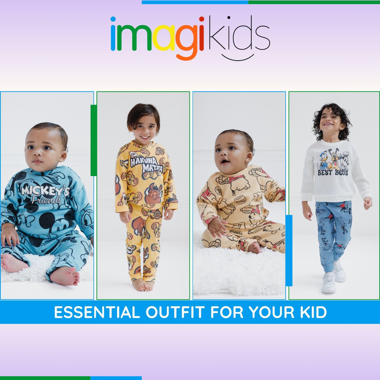 Disney Waffle Knit Pullover Sweatshirt & Jogger Pants Outfit Set for Newborn to Kids (0-3M-5T) - Cozy Matching Lounge Wear for Playdates & Family Outings