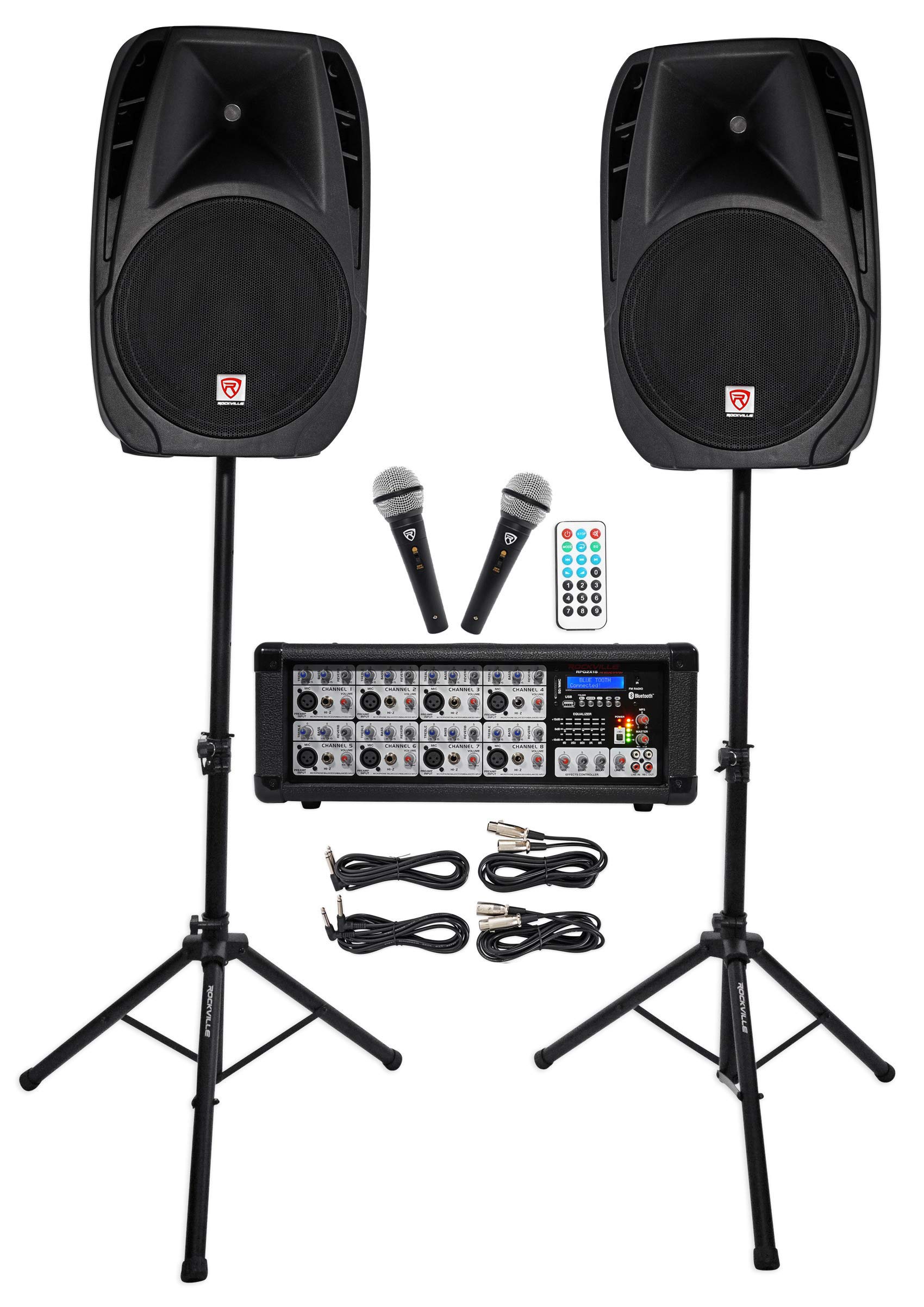 Professional DJ Package with 15 Speakers, Bluetooth Mixer, Microphones, Totem Stands, Facade & Lights - Perfect for Weddings, Parties & Live Events