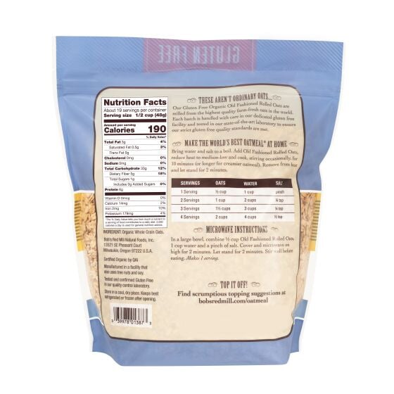 Organic Rolled Oats by Bob's Red Mill - Gluten Free, Non-GMO, Whole Grain for Healthy Breakfast, Baking & Smoothies - 32oz Resealable Bag