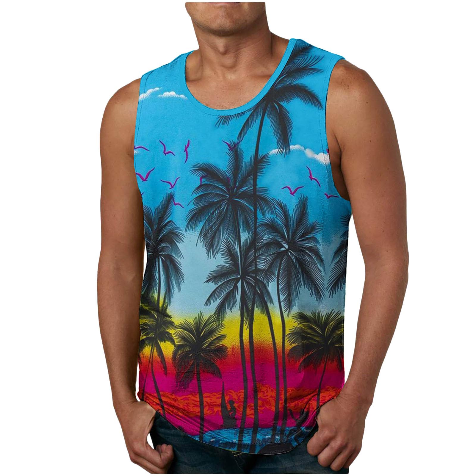Wodceeke Men's Sleeveless Tank Tops - 2024 Summer Hawaiian Beach Shirts & Graphic Gym Workout Tanks - Athletic Undershirts for Beach, Gym, and Outdoor Activities